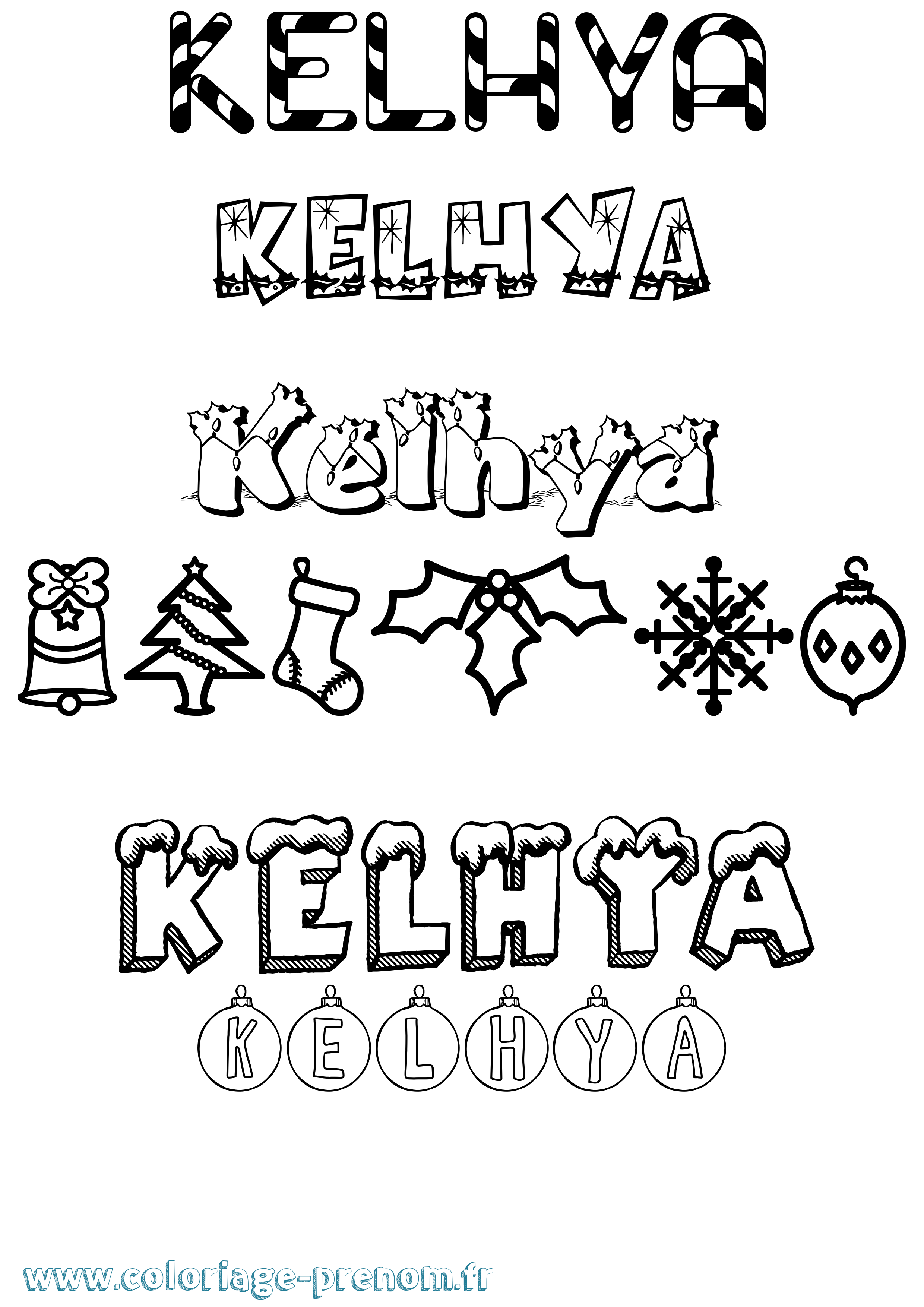 Coloriage Kelhya Noël Coloriage prénom Kelhya Noël