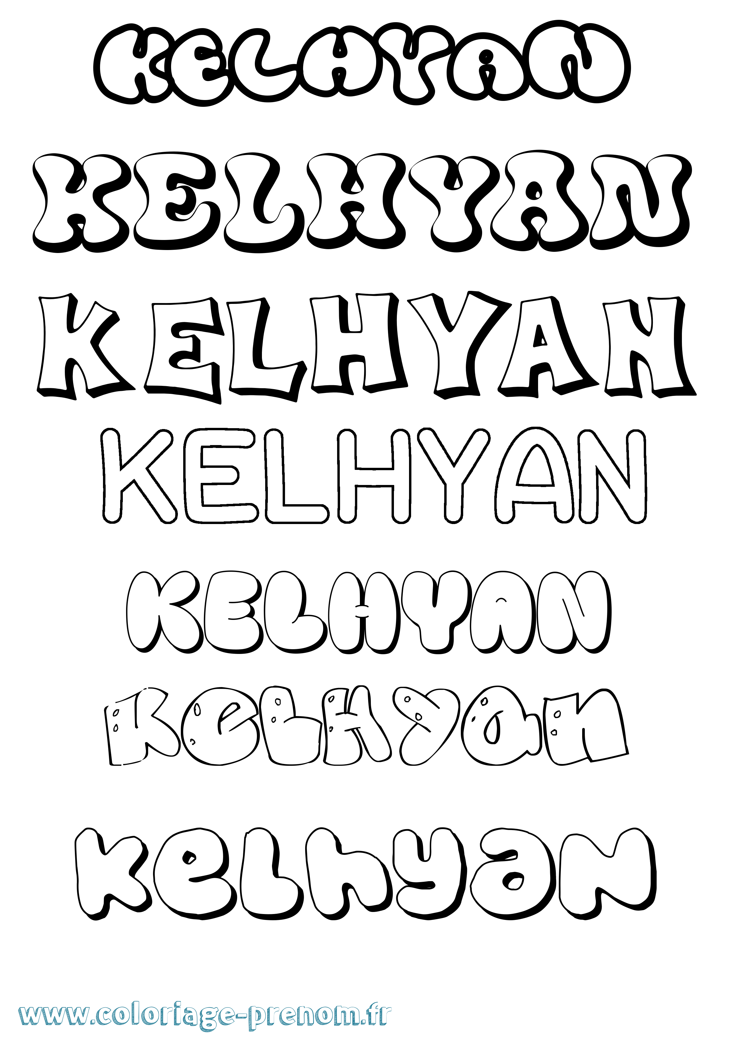 Coloriage Kelhyan Bubble Coloriage prénom Kelhyan Bubble