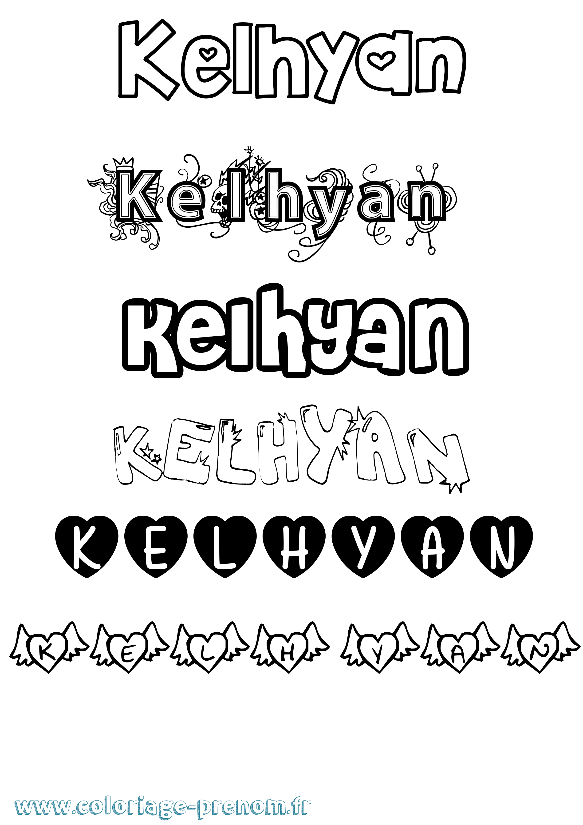 Coloriage Kelhyan Girly Coloriage prénom Kelhyan Girly