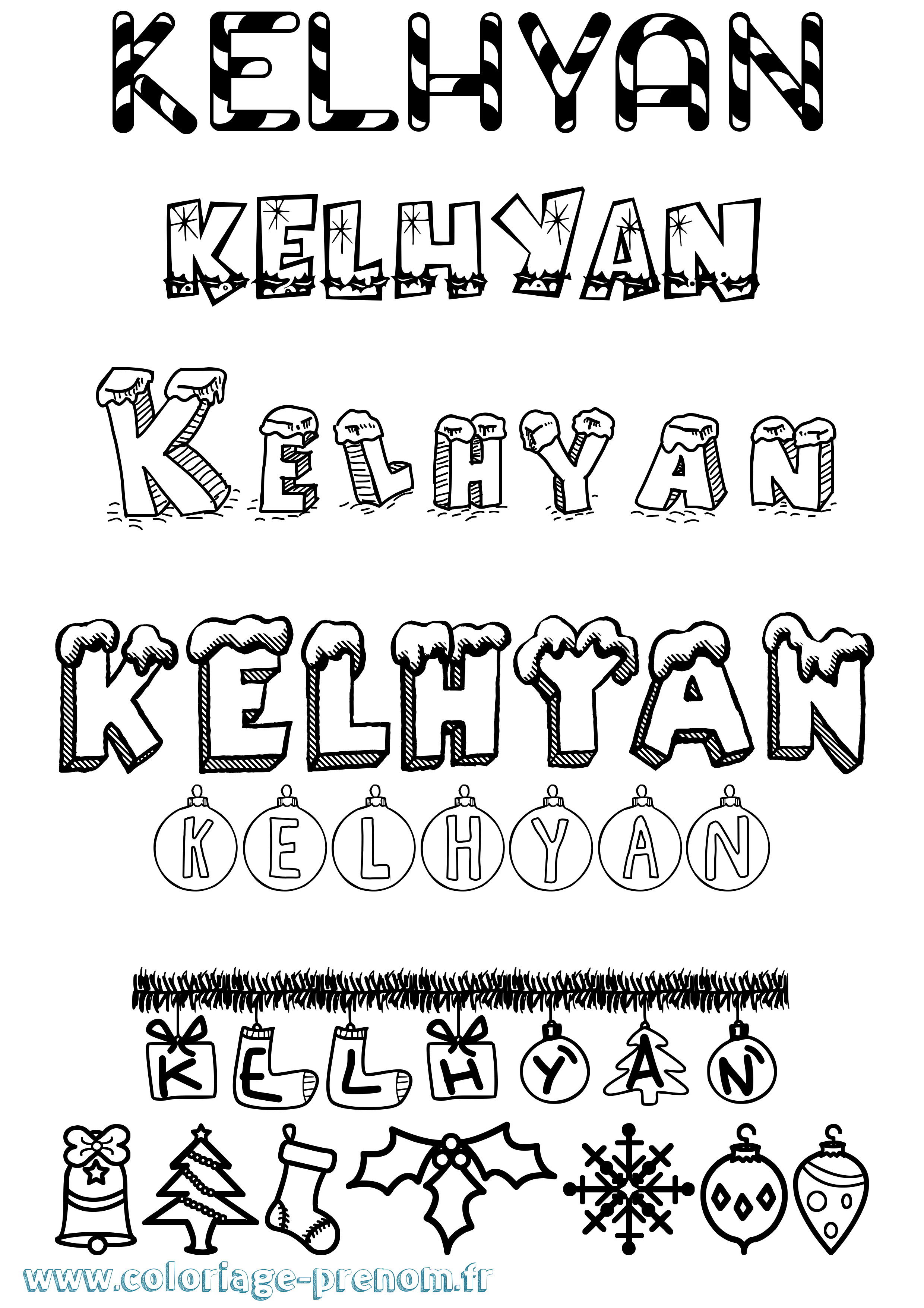 Coloriage Kelhyan Noël Coloriage prénom Kelhyan Noël