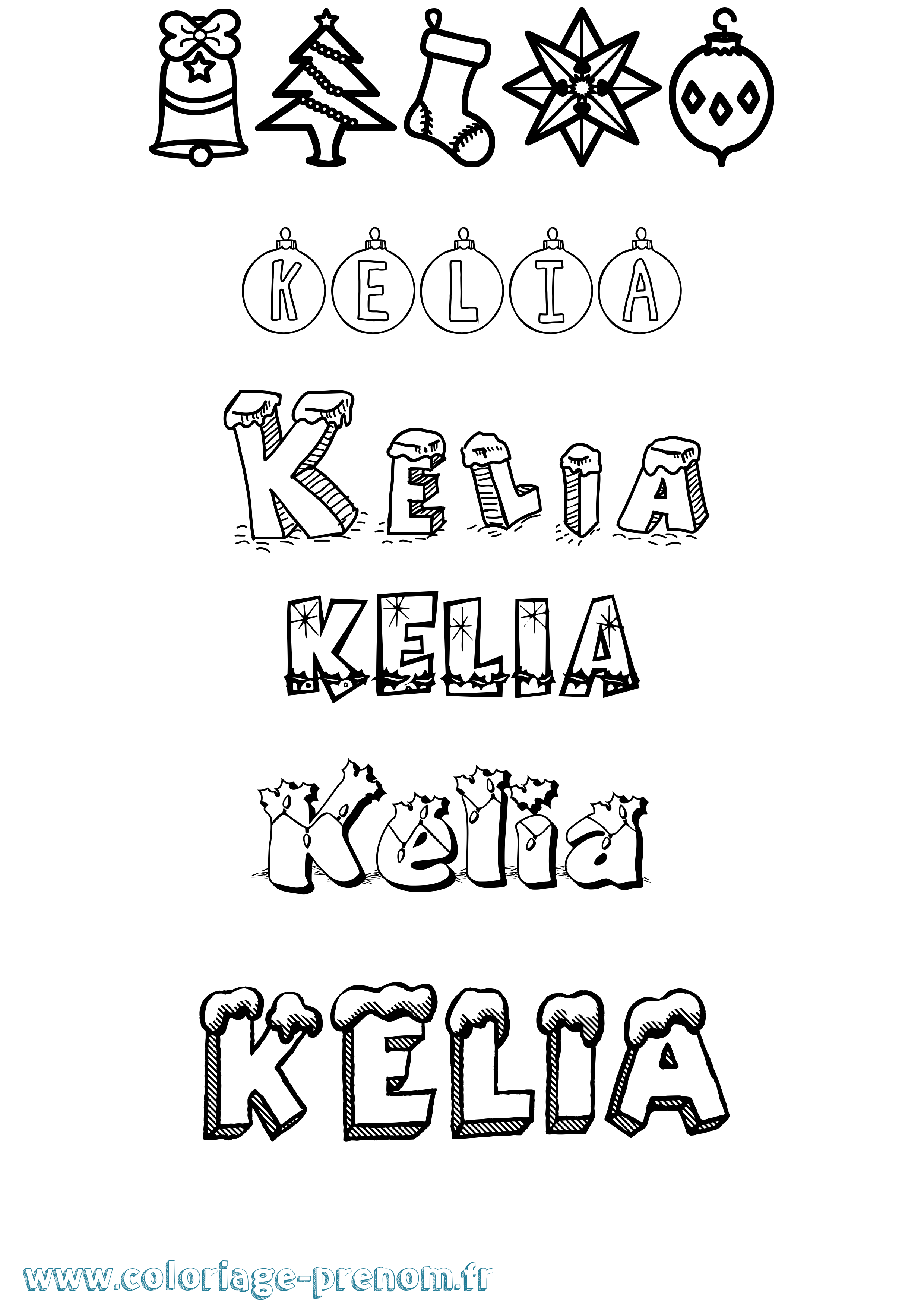 Coloriage Kelia Noël Coloriage prénom Kelia Noël