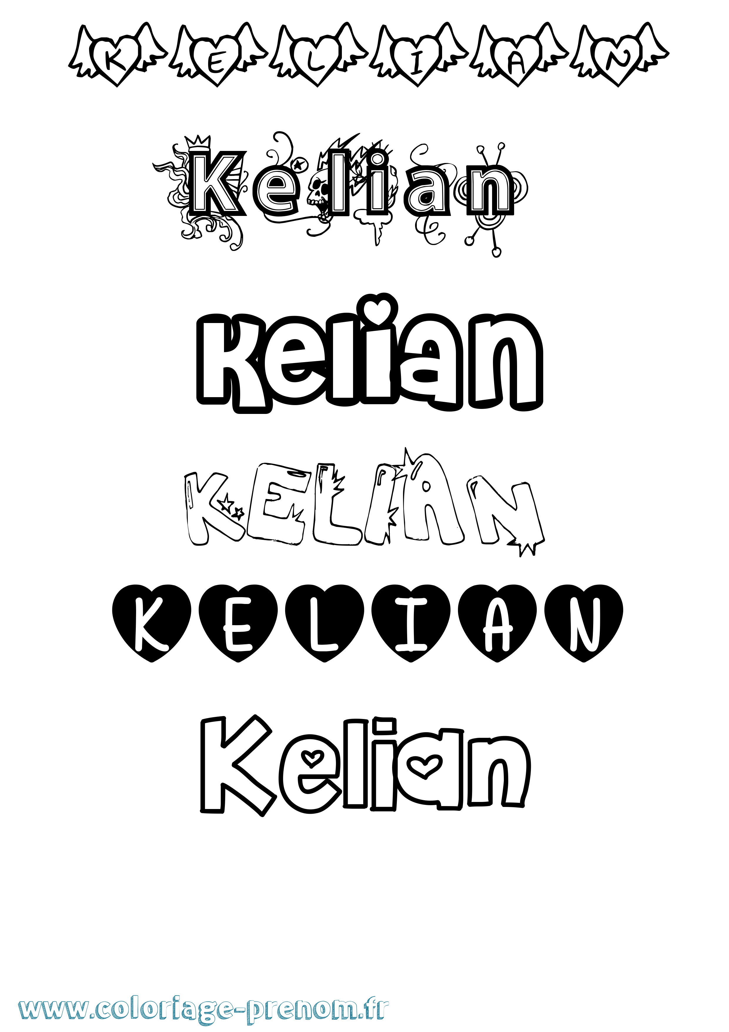 Coloriage Kelian Girly Coloriage prénom Kelian Girly
