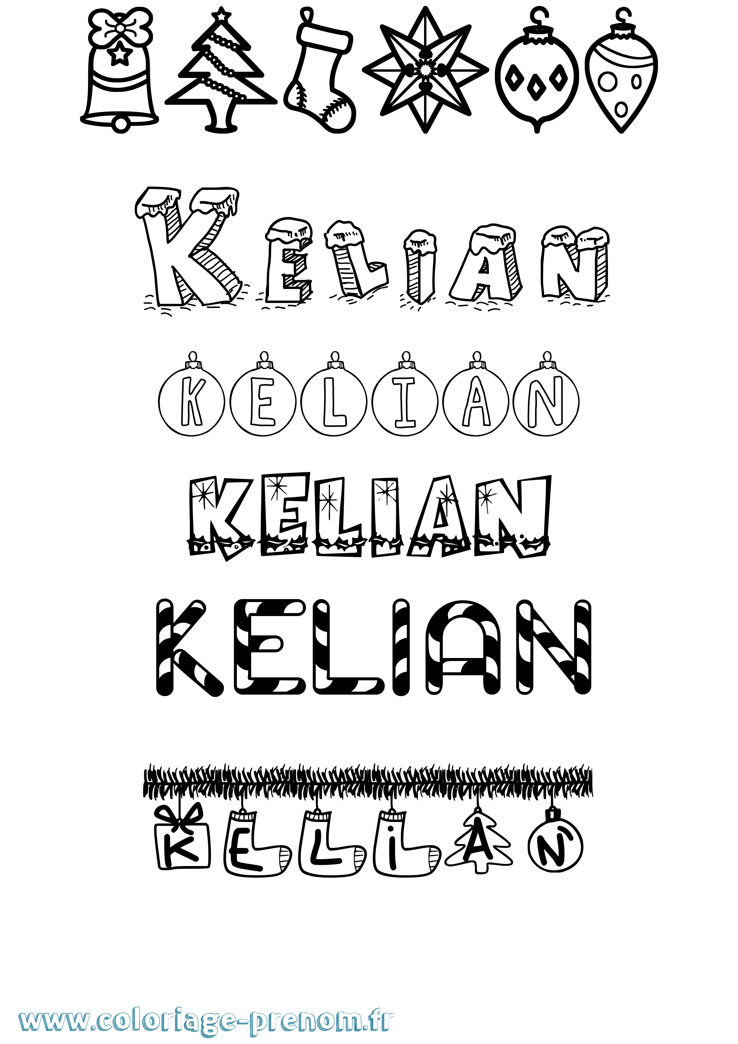 Coloriage Kelian Noël Coloriage prénom Kelian Noël