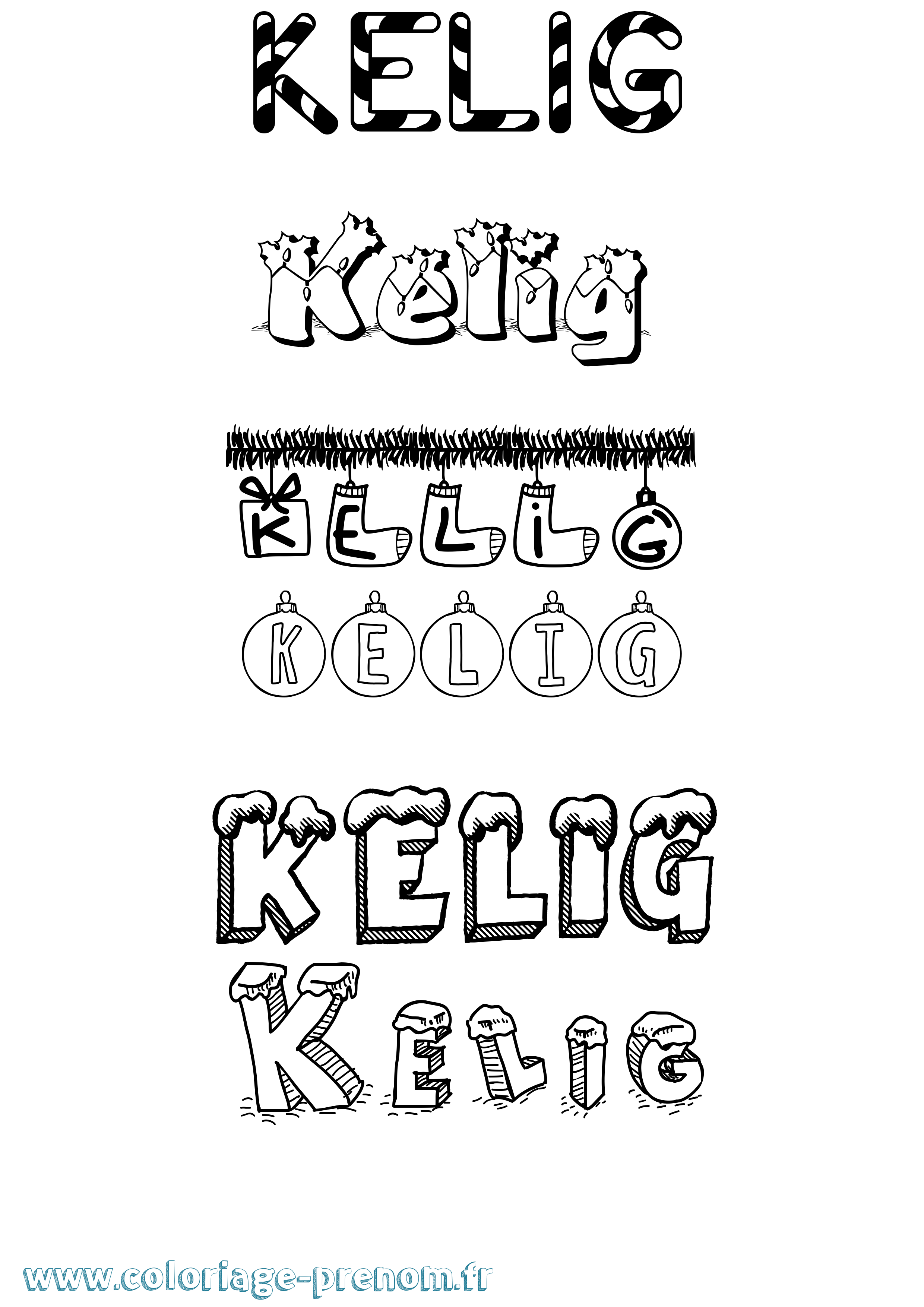 Coloriage Kelig Noël Coloriage prénom Kelig Noël