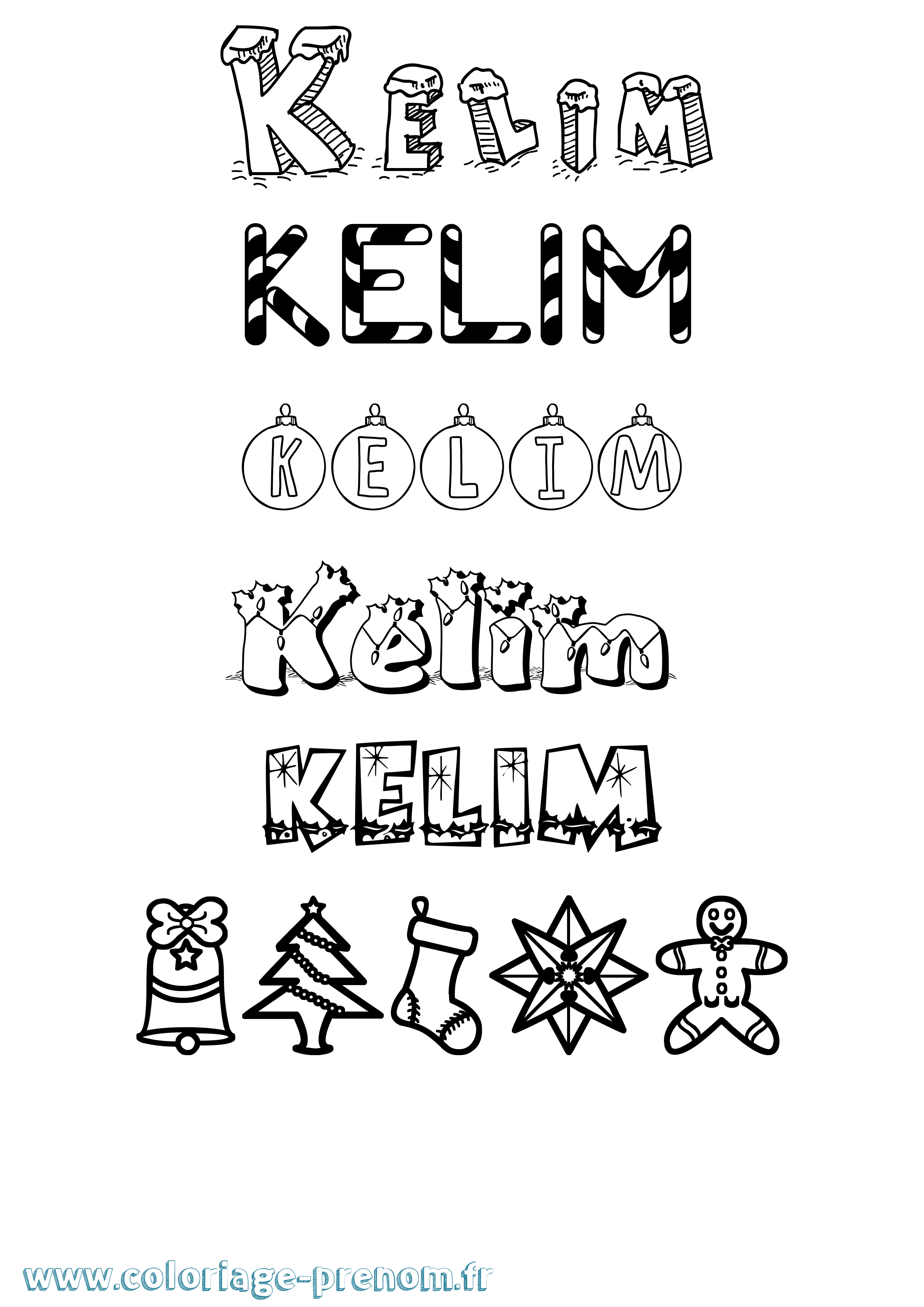 Coloriage Kelim Noël Coloriage prénom Kelim Noël