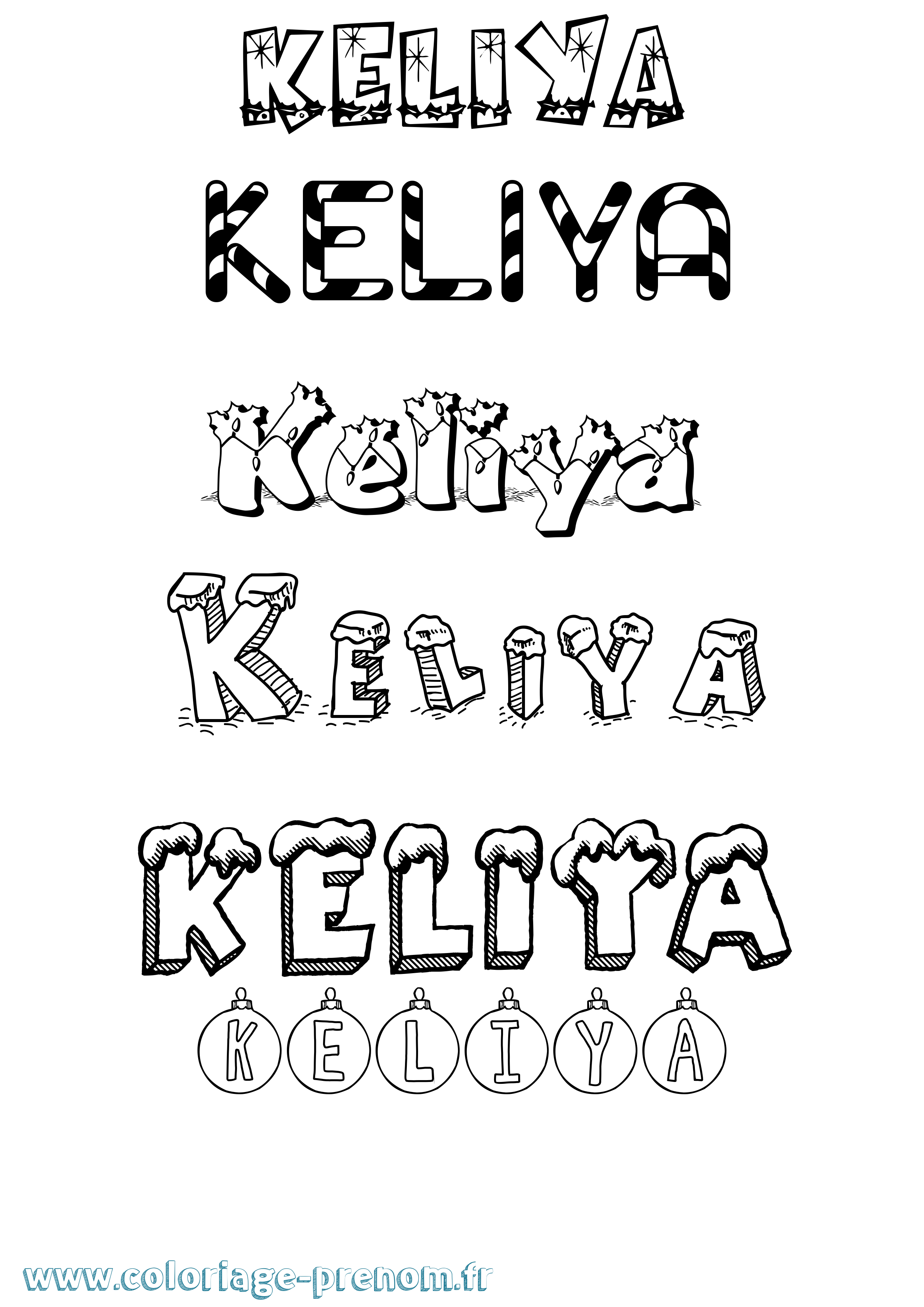Coloriage Keliya Noël Coloriage prénom Keliya Noël