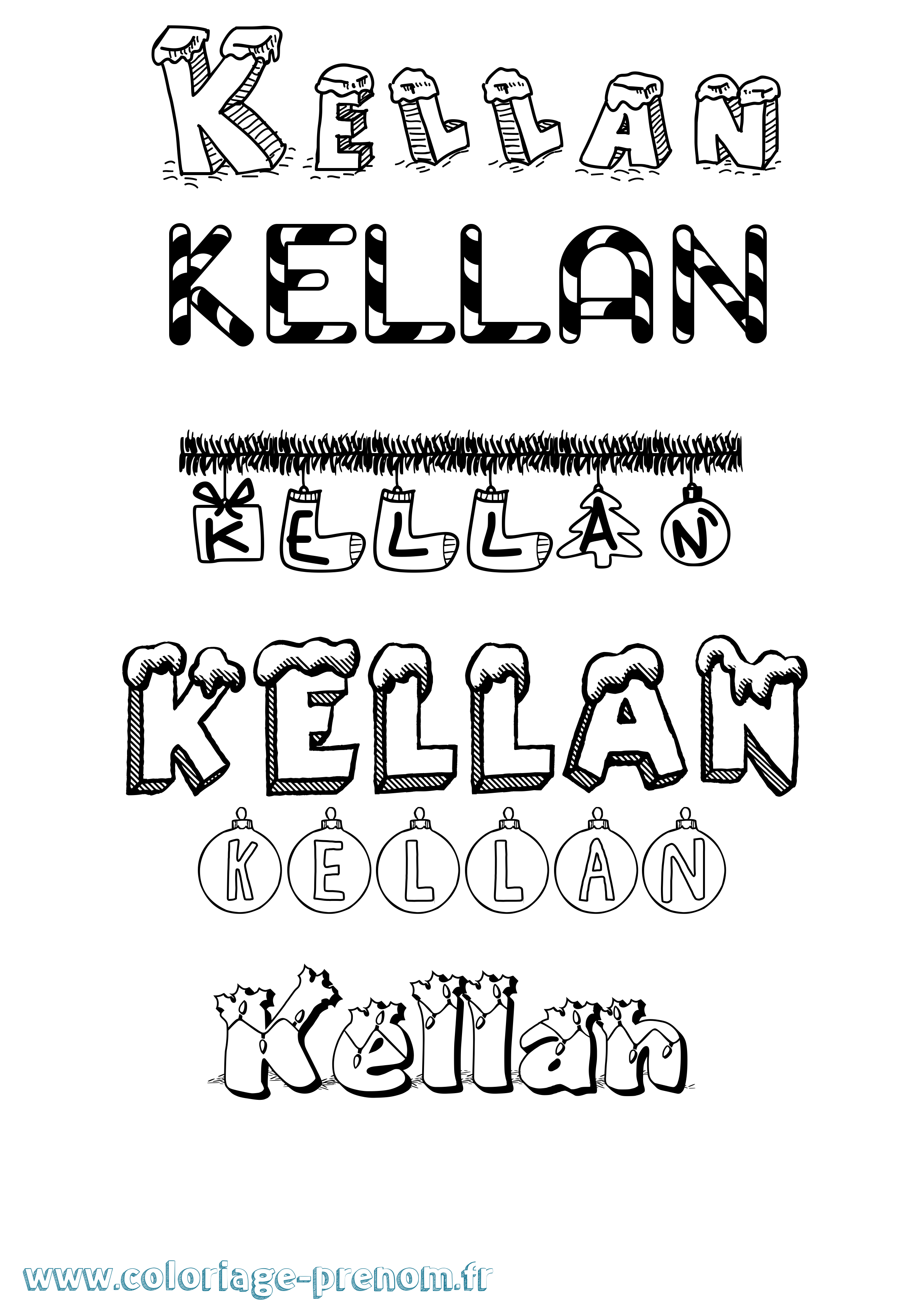 Coloriage Kellan Noël Coloriage prénom Kellan Noël