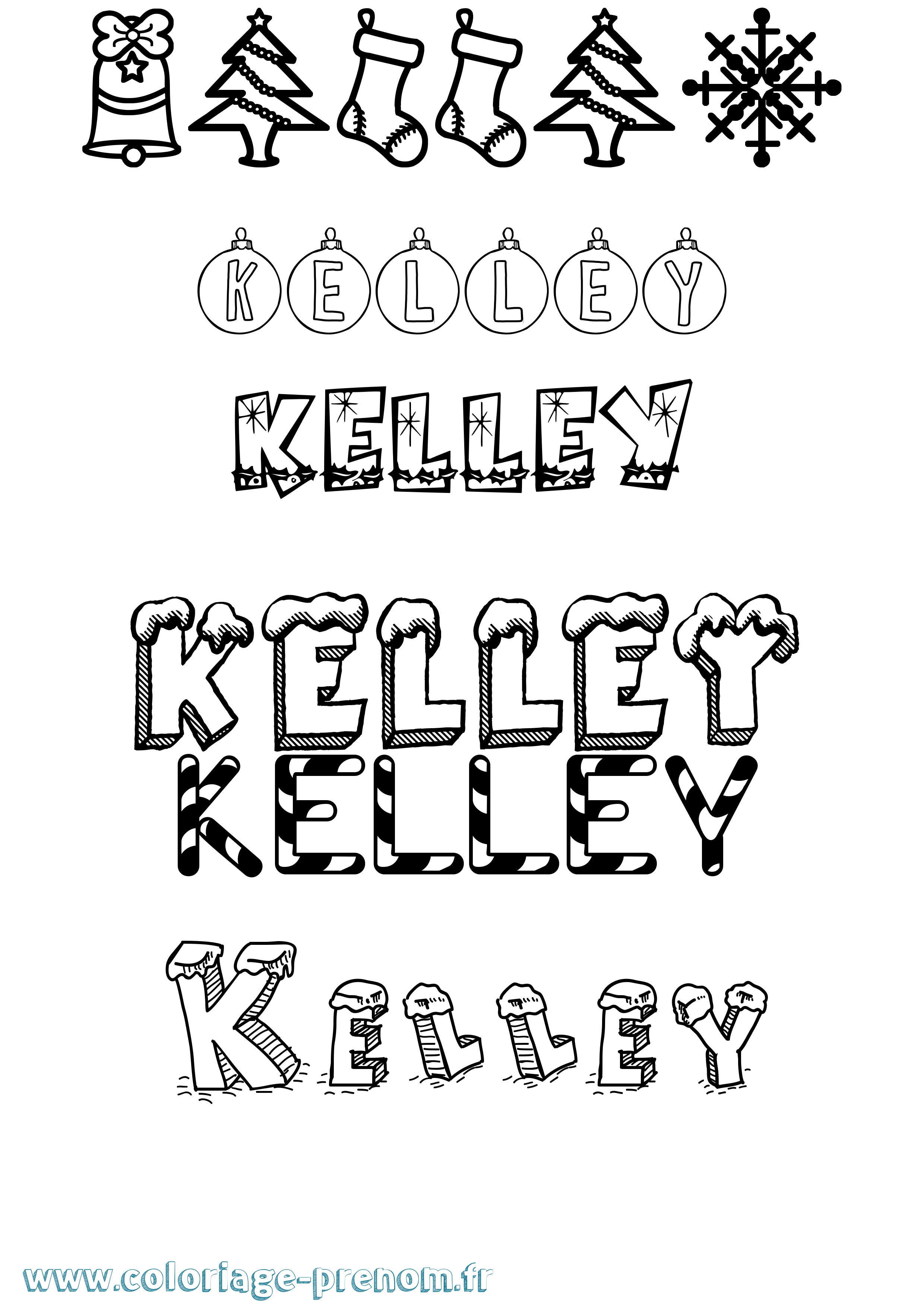 Coloriage Kelley Noël Coloriage prénom Kelley Noël