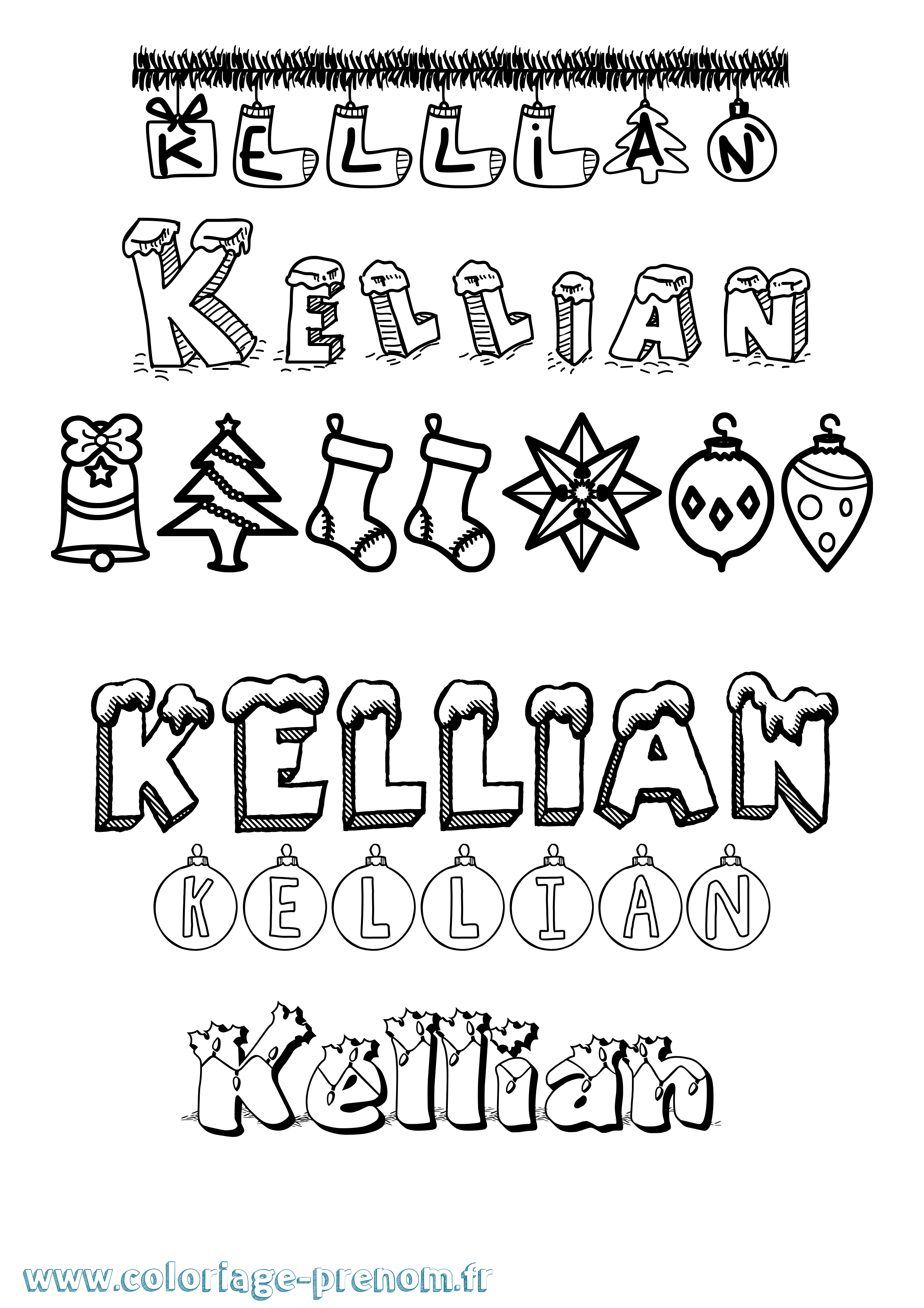 Coloriage Kellian Noël Coloriage prénom Kellian Noël
