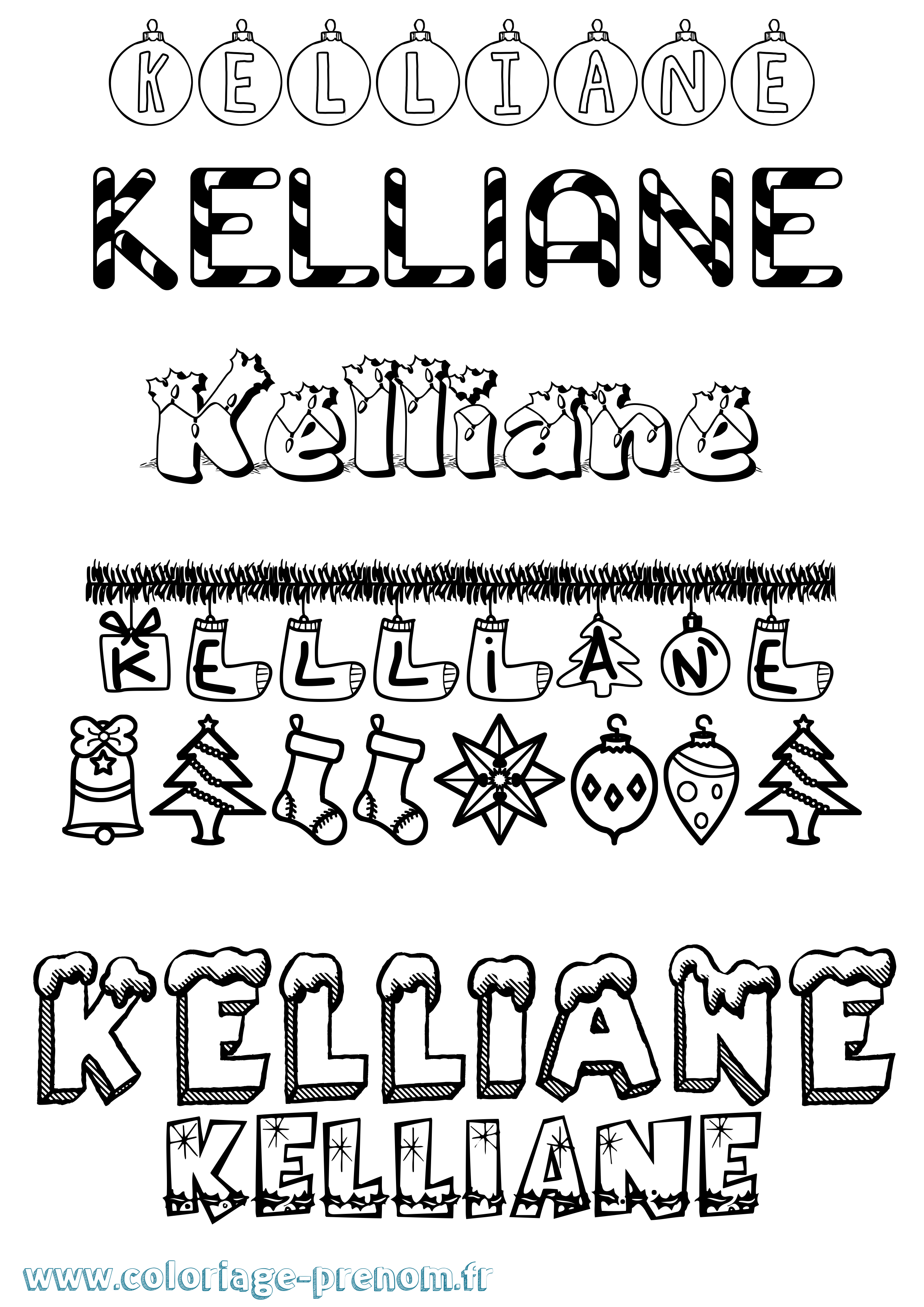 Coloriage Kelliane Noël Coloriage prénom Kelliane Noël