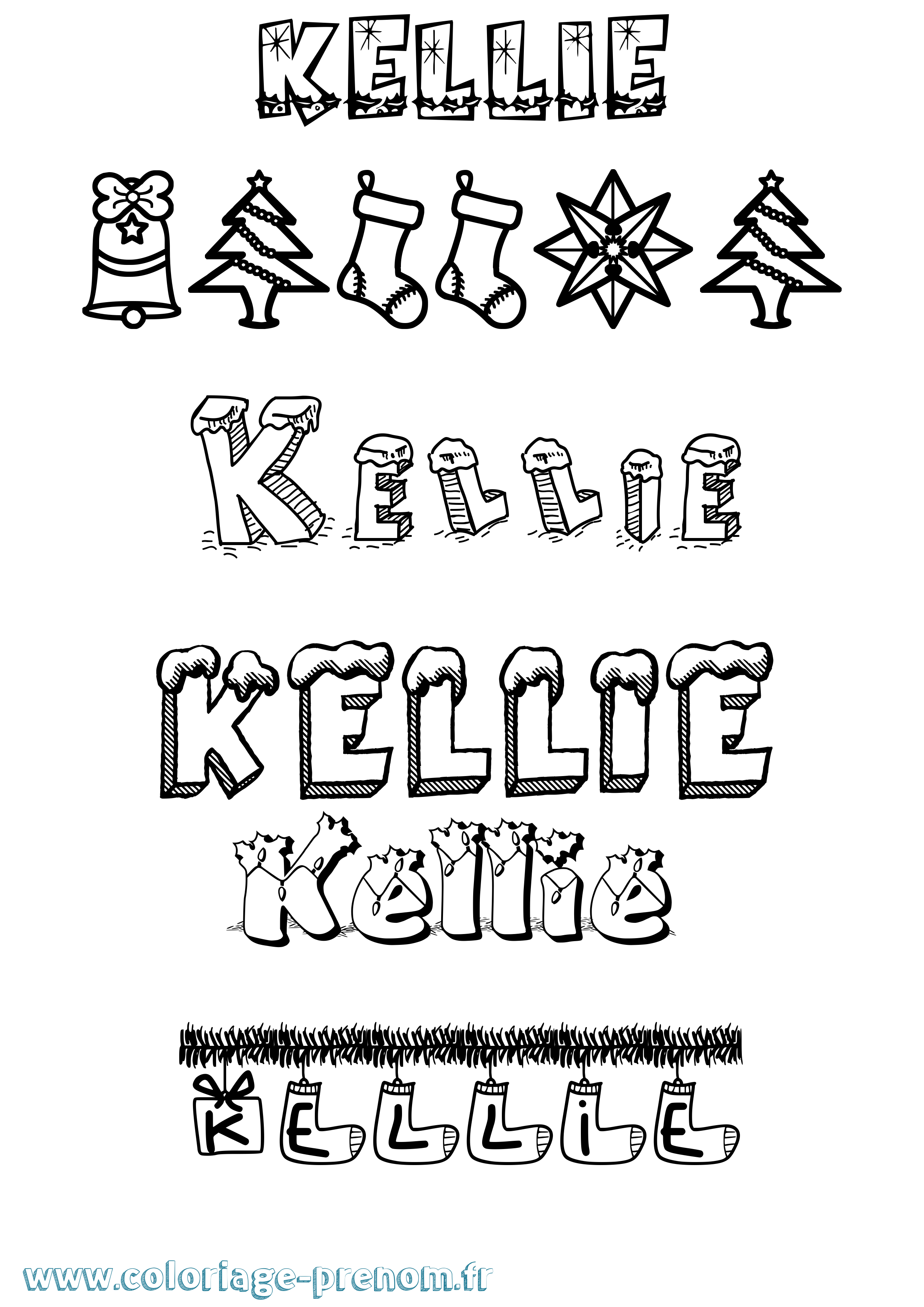 Coloriage Kellie Noël Coloriage prénom Kellie Noël