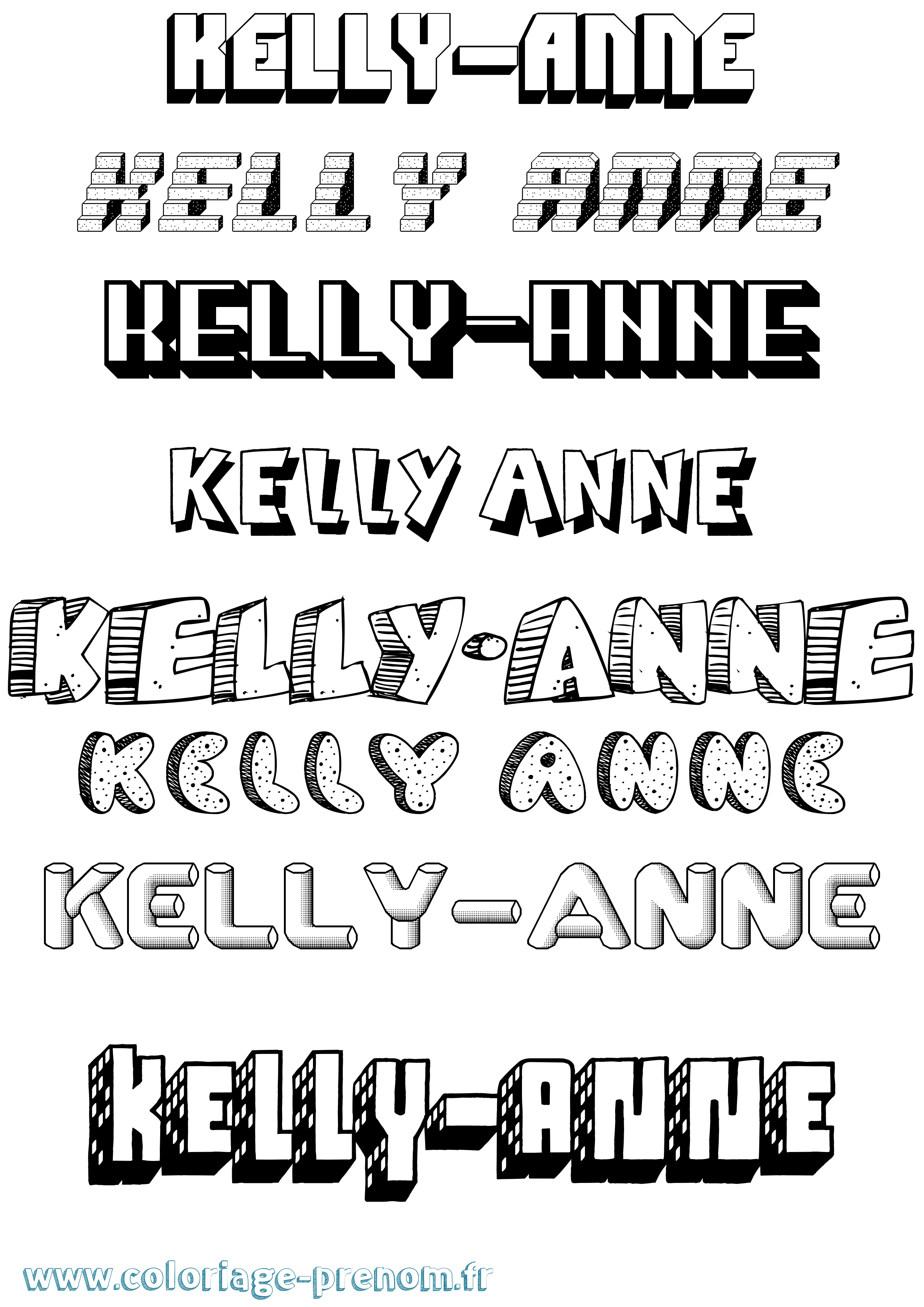 Coloriage Kelly-Anne Effet 3D Coloriage prénom Kelly-Anne Effet 3D