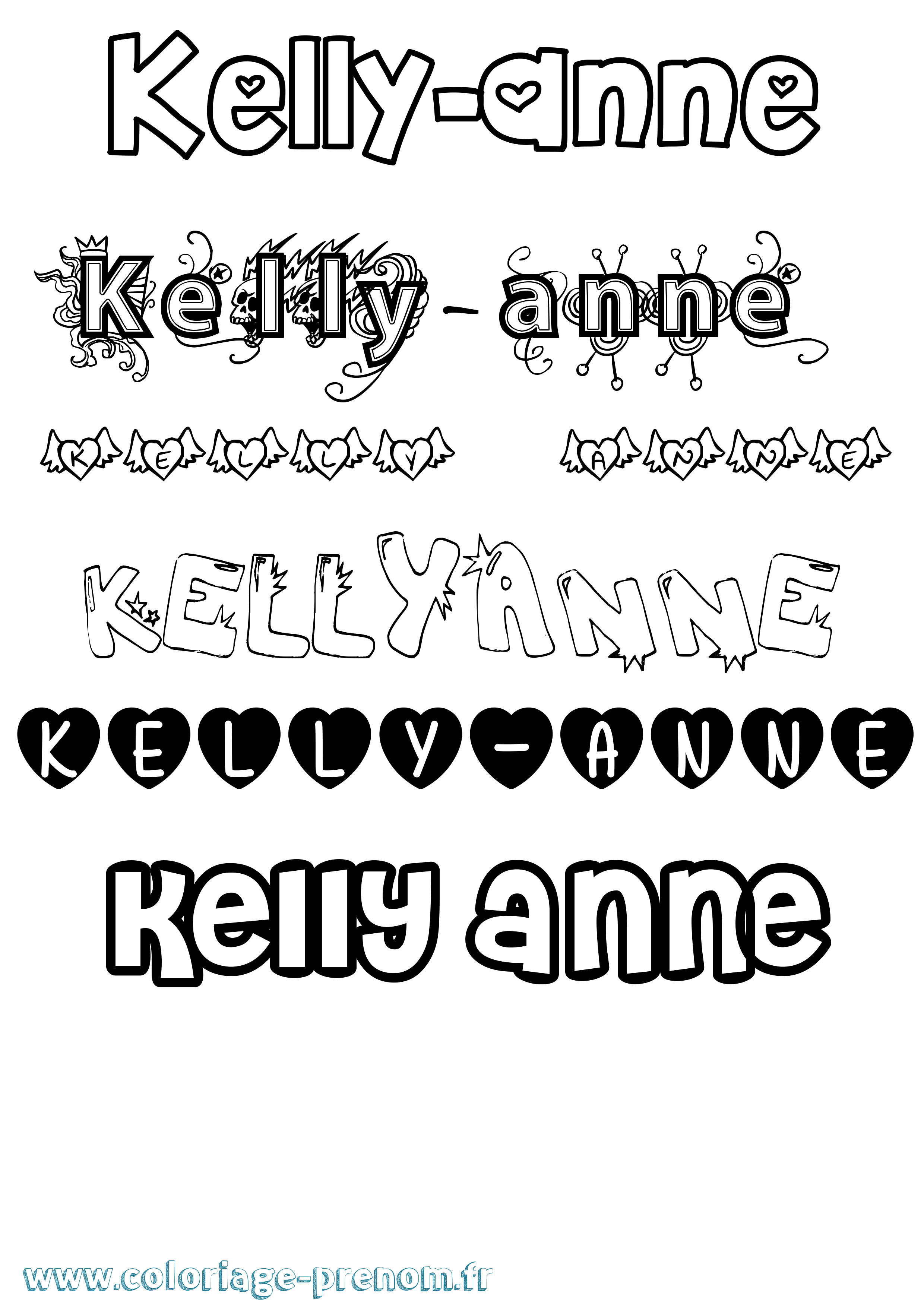 Coloriage Kelly-Anne Girly Coloriage prénom Kelly-Anne Girly