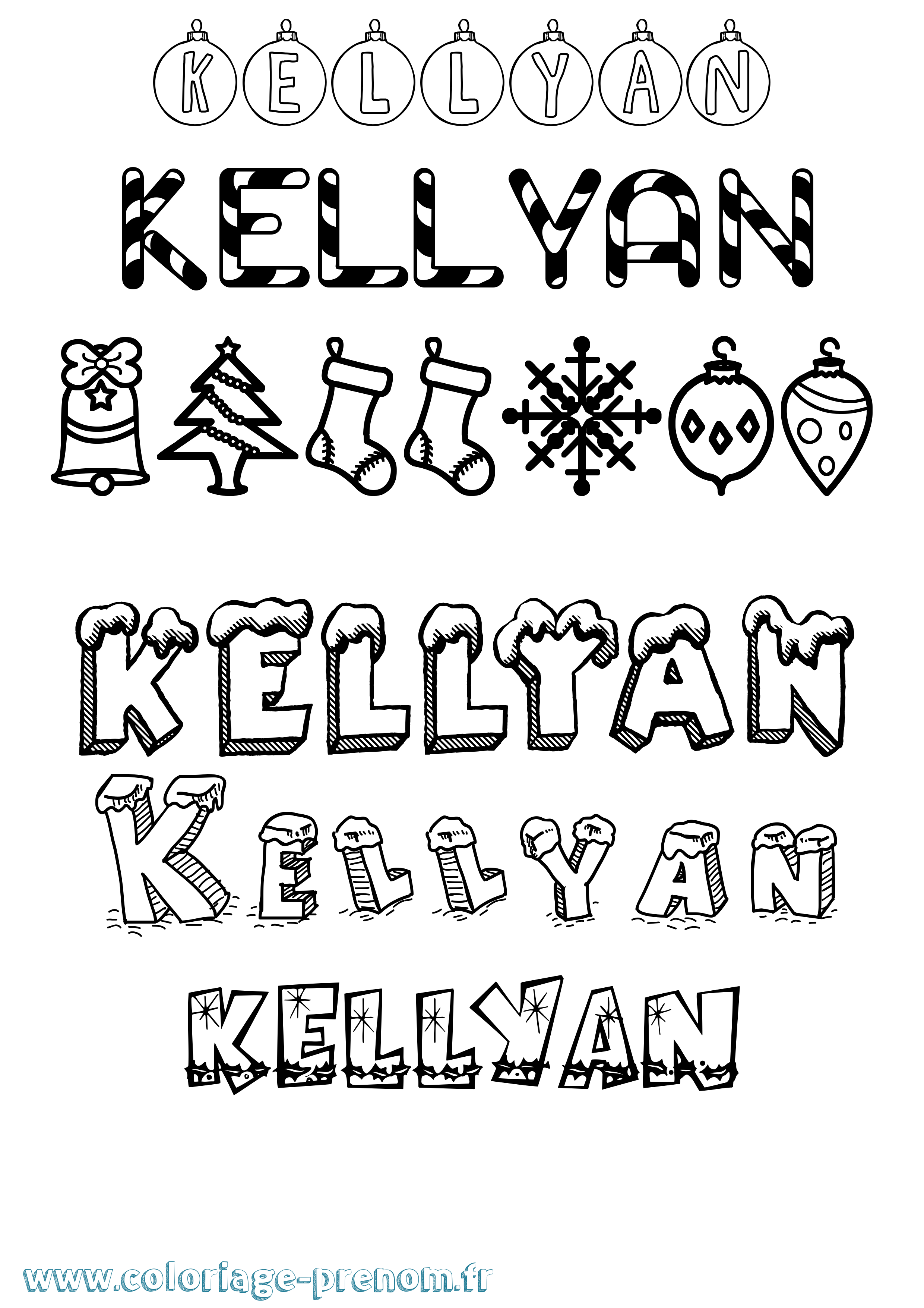Coloriage Kellyan Noël Coloriage prénom Kellyan Noël