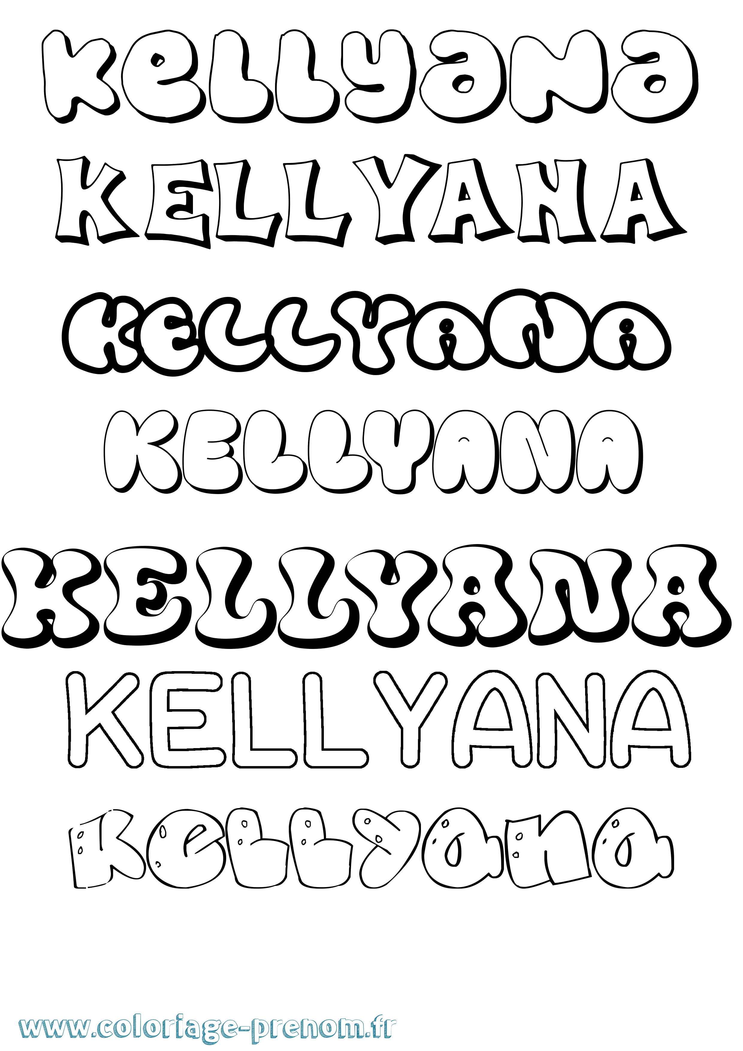 Coloriage Kellyana Bubble Coloriage prénom Kellyana Bubble