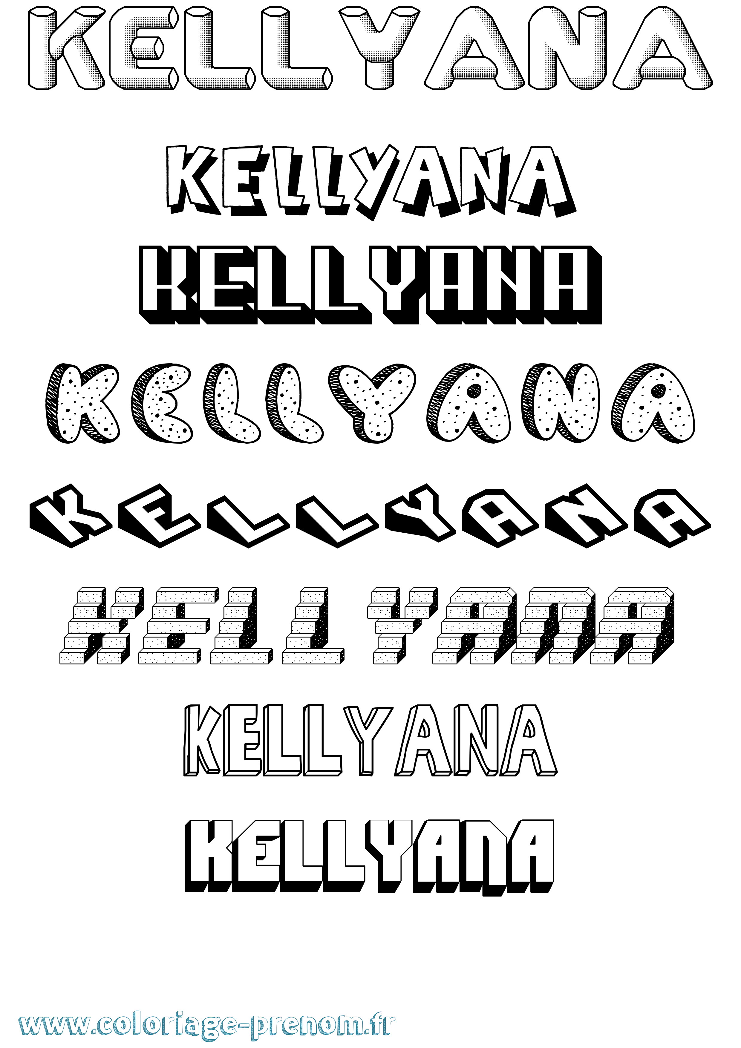 Coloriage Kellyana Effet 3D Coloriage prénom Kellyana Effet 3D