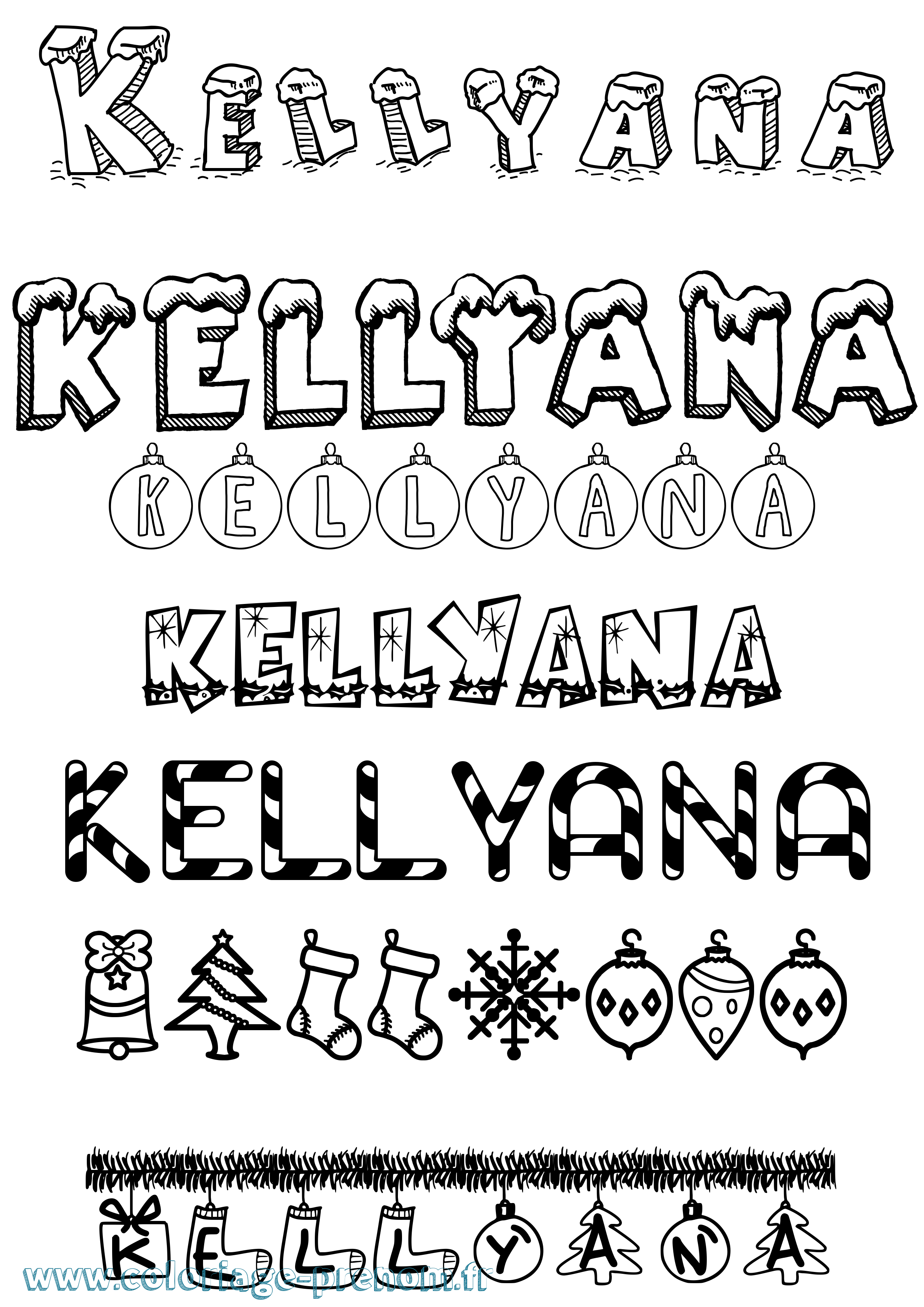 Coloriage Kellyana Noël Coloriage prénom Kellyana Noël