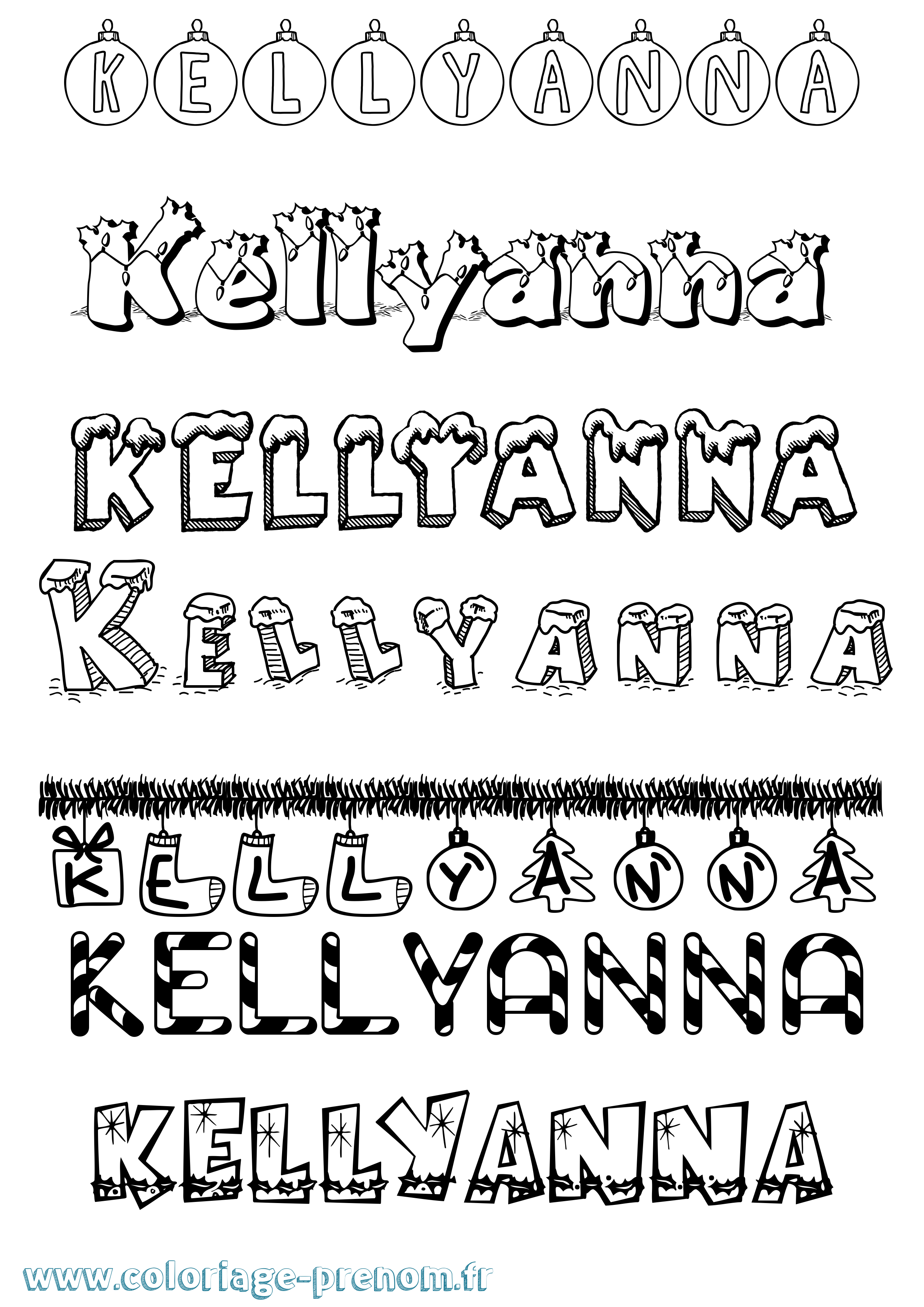 Coloriage Kellyanna Noël Coloriage prénom Kellyanna Noël