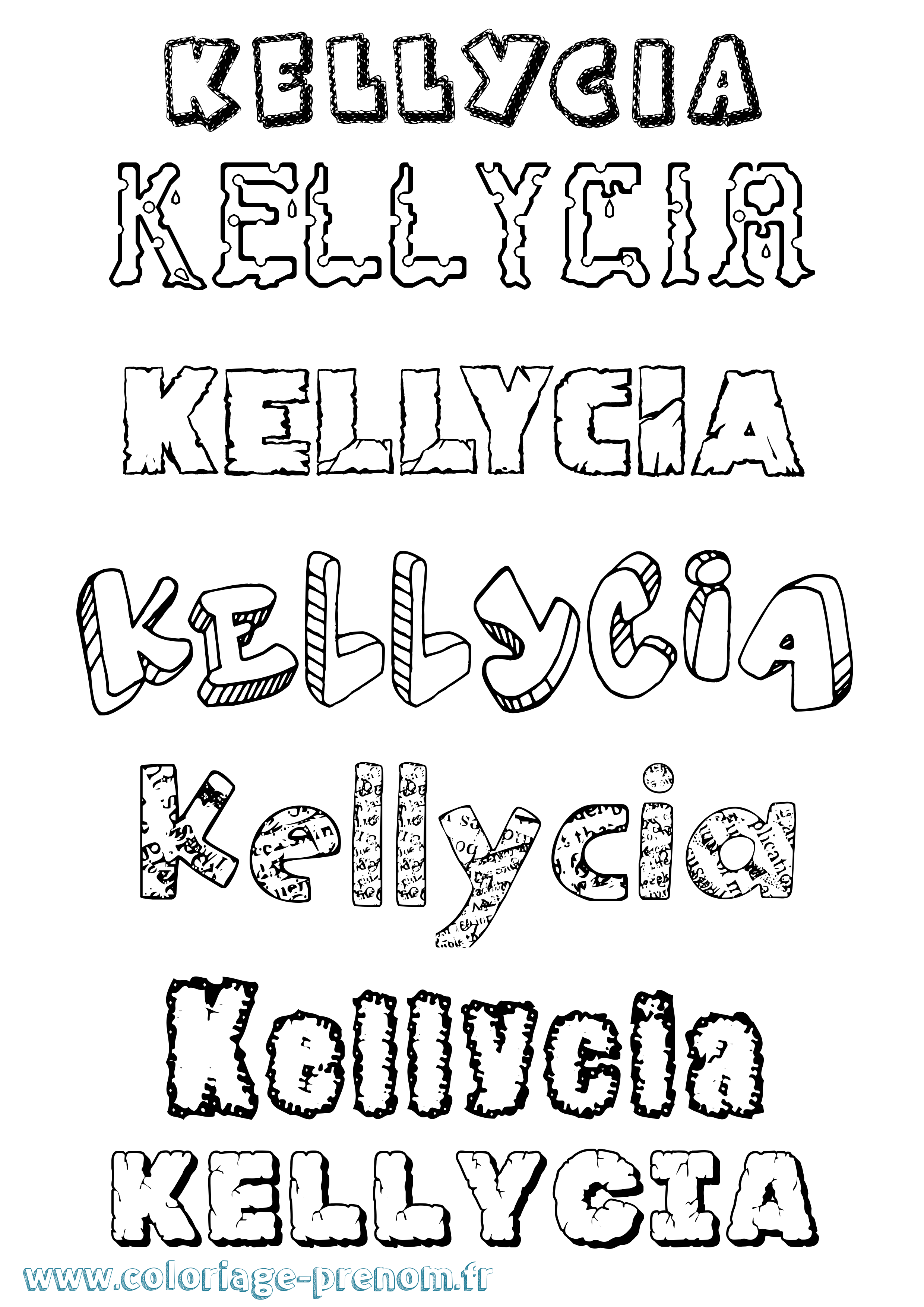Coloriage Kellycia Destructuré Coloriage prénom Kellycia Destructuré