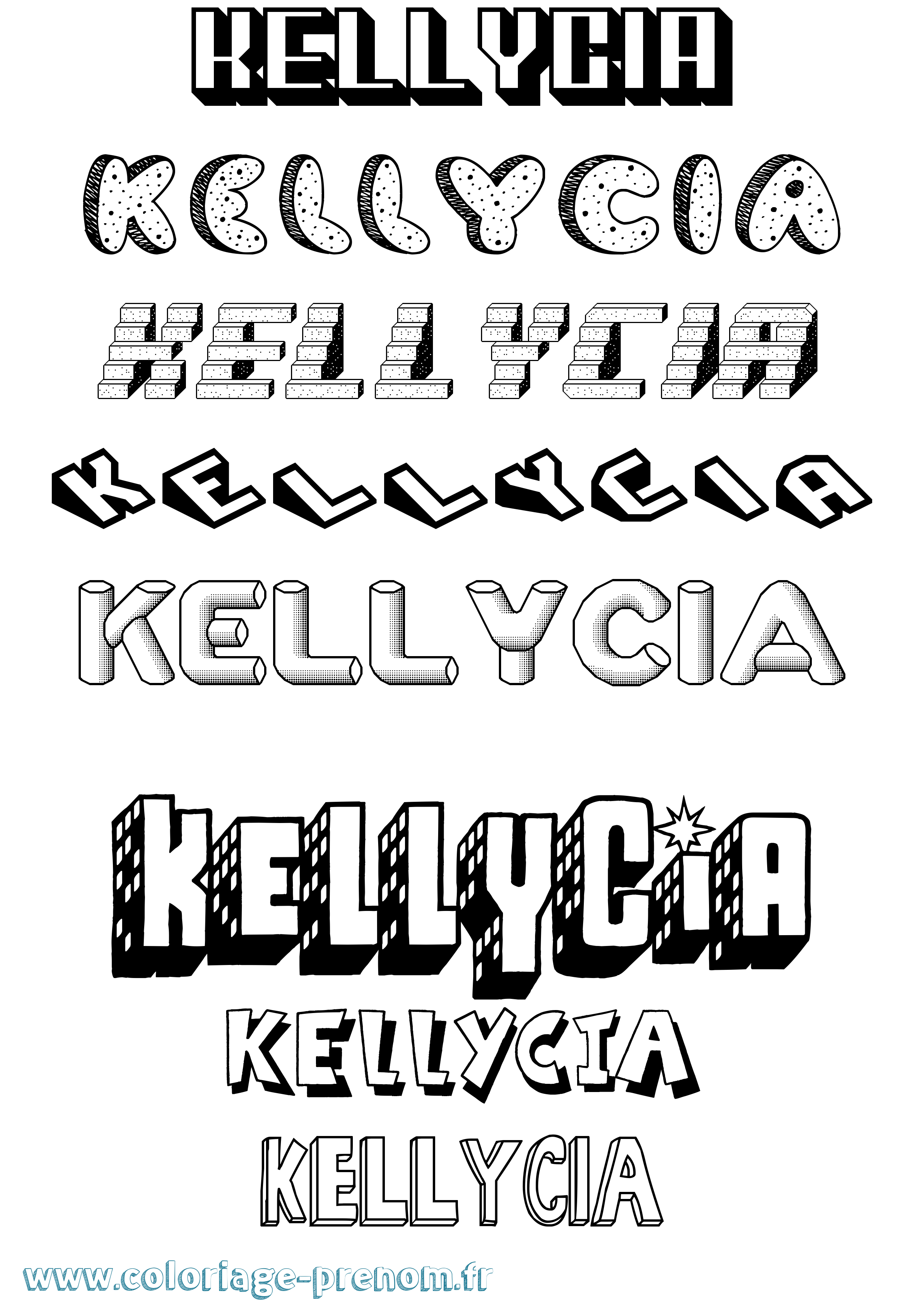 Coloriage Kellycia Effet 3D Coloriage prénom Kellycia Effet 3D