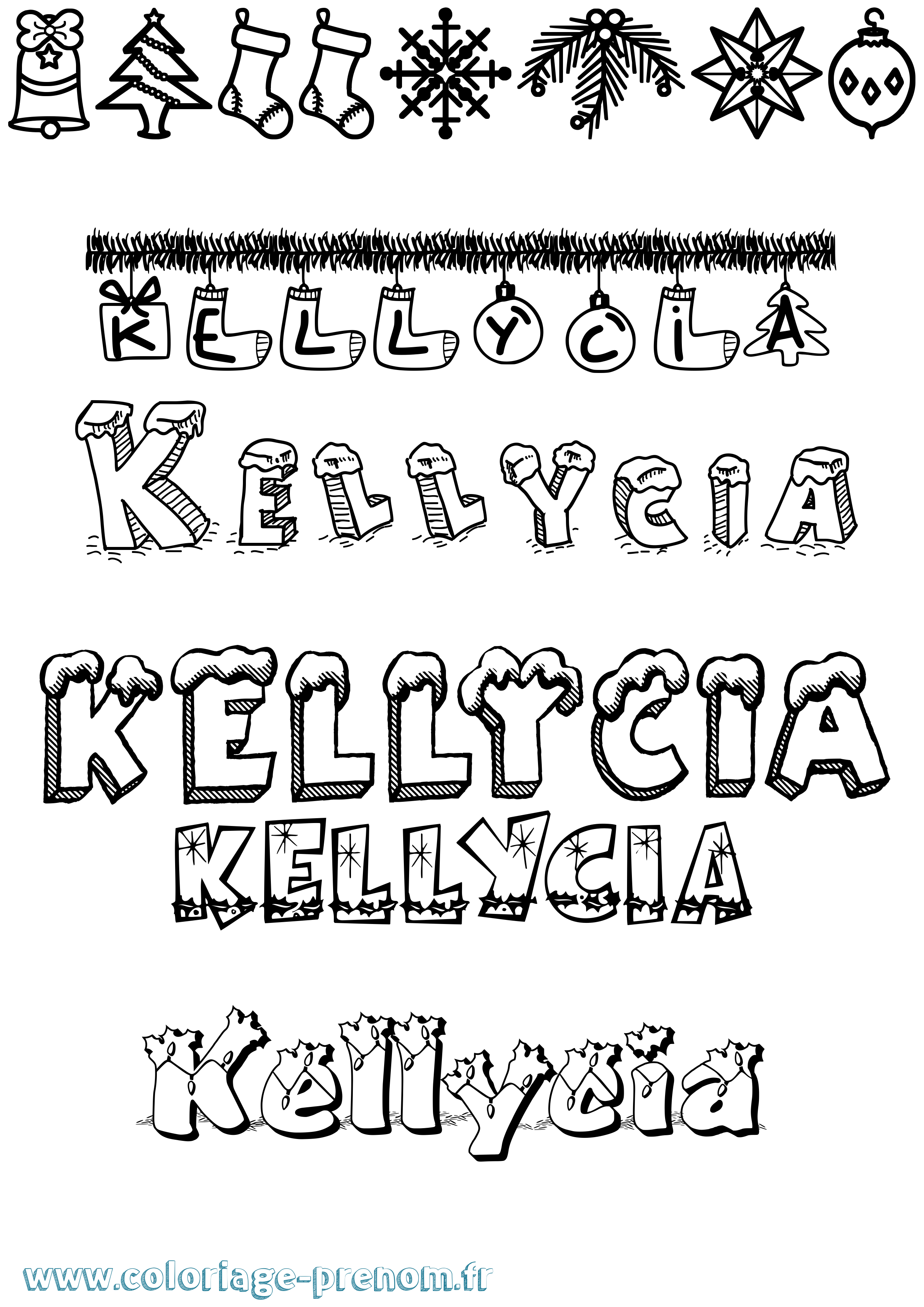 Coloriage Kellycia Noël Coloriage prénom Kellycia Noël