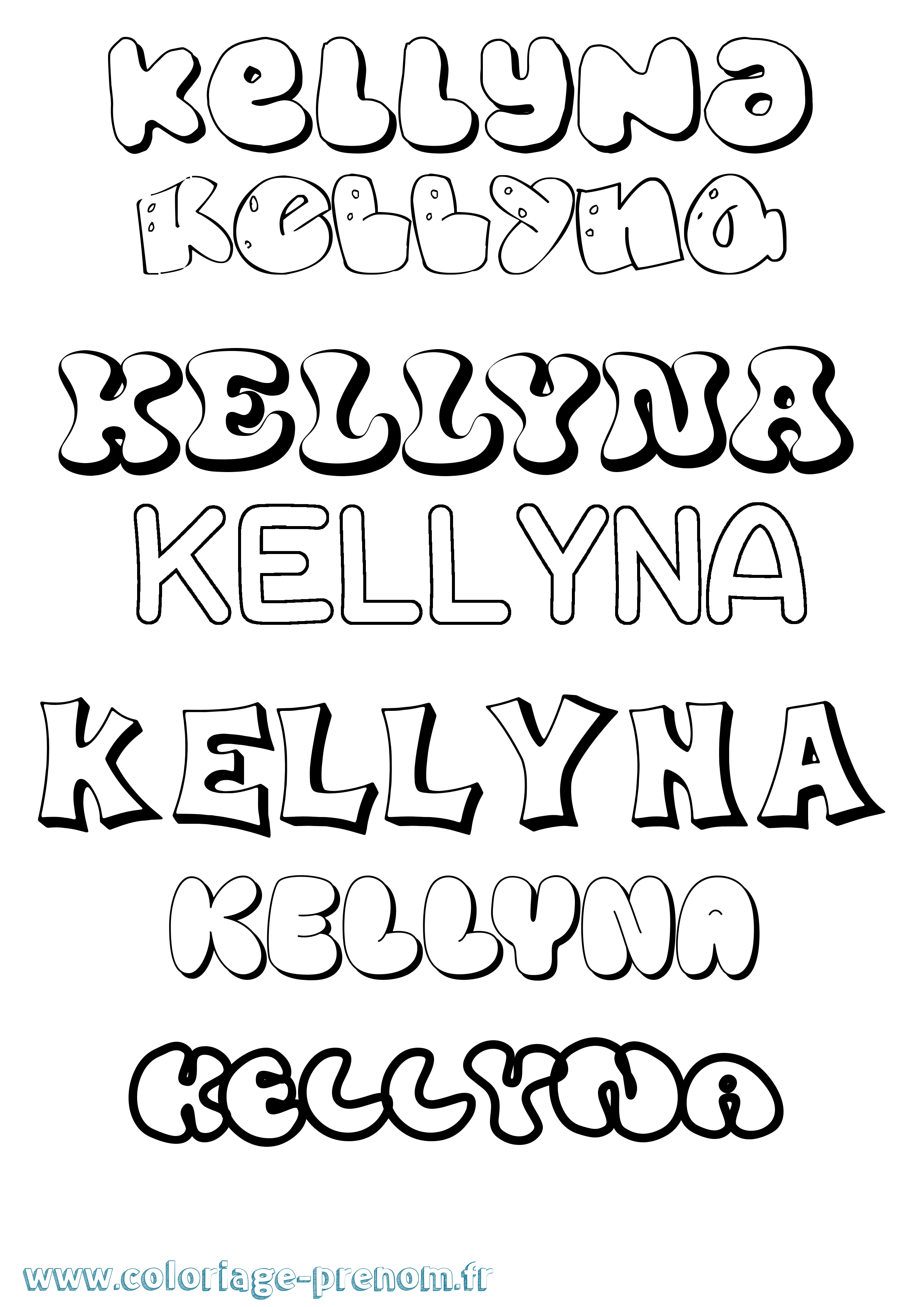 Coloriage Kellyna Bubble Coloriage prénom Kellyna Bubble