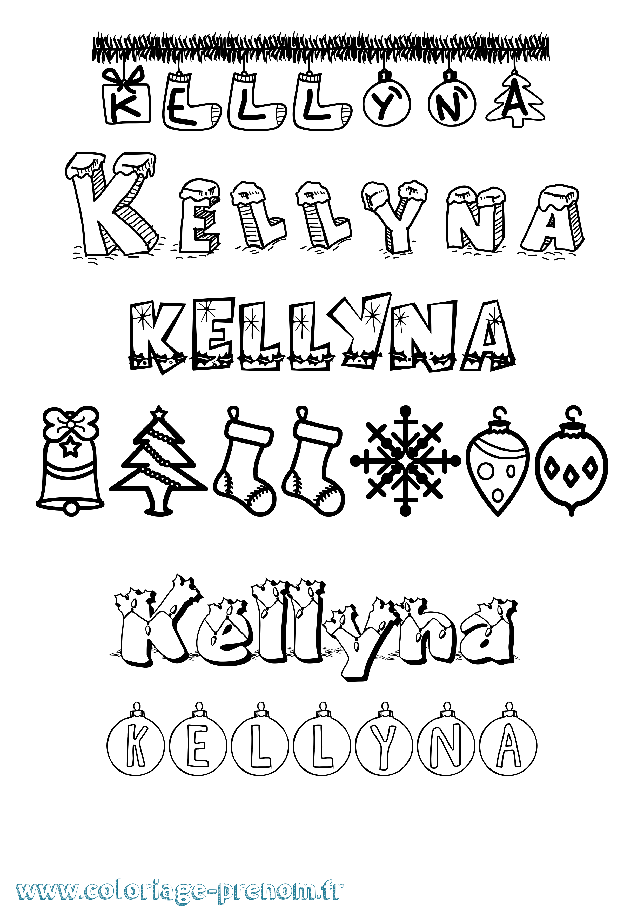 Coloriage Kellyna Noël Coloriage prénom Kellyna Noël