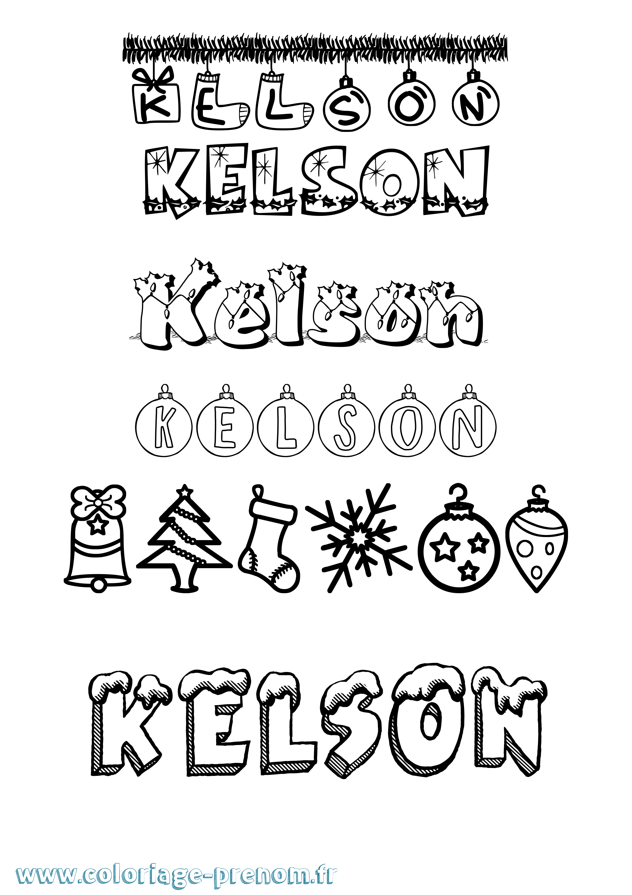 Coloriage Kelson Noël Coloriage prénom Kelson Noël