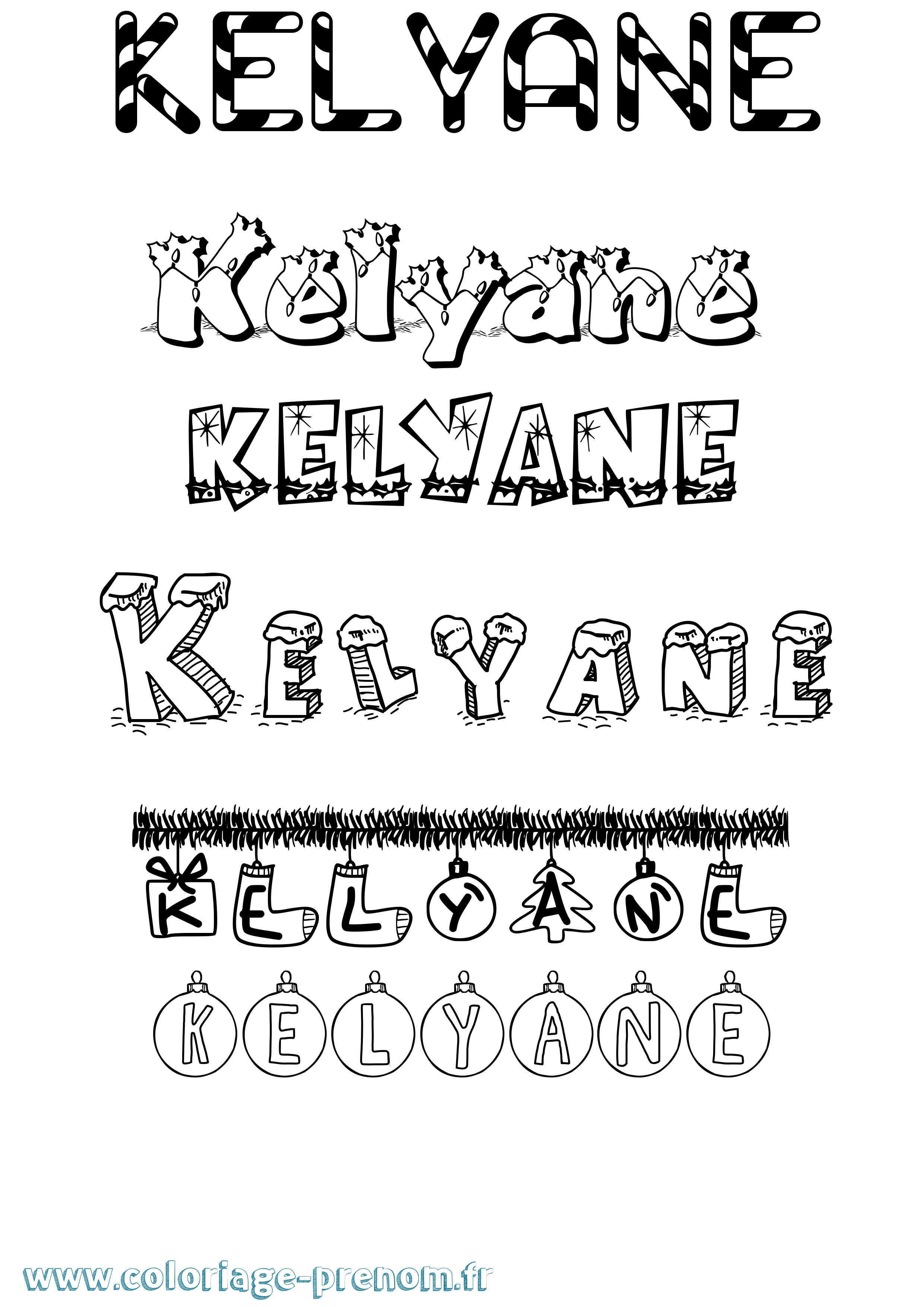 Coloriage Kelyane Noël Coloriage prénom Kelyane Noël