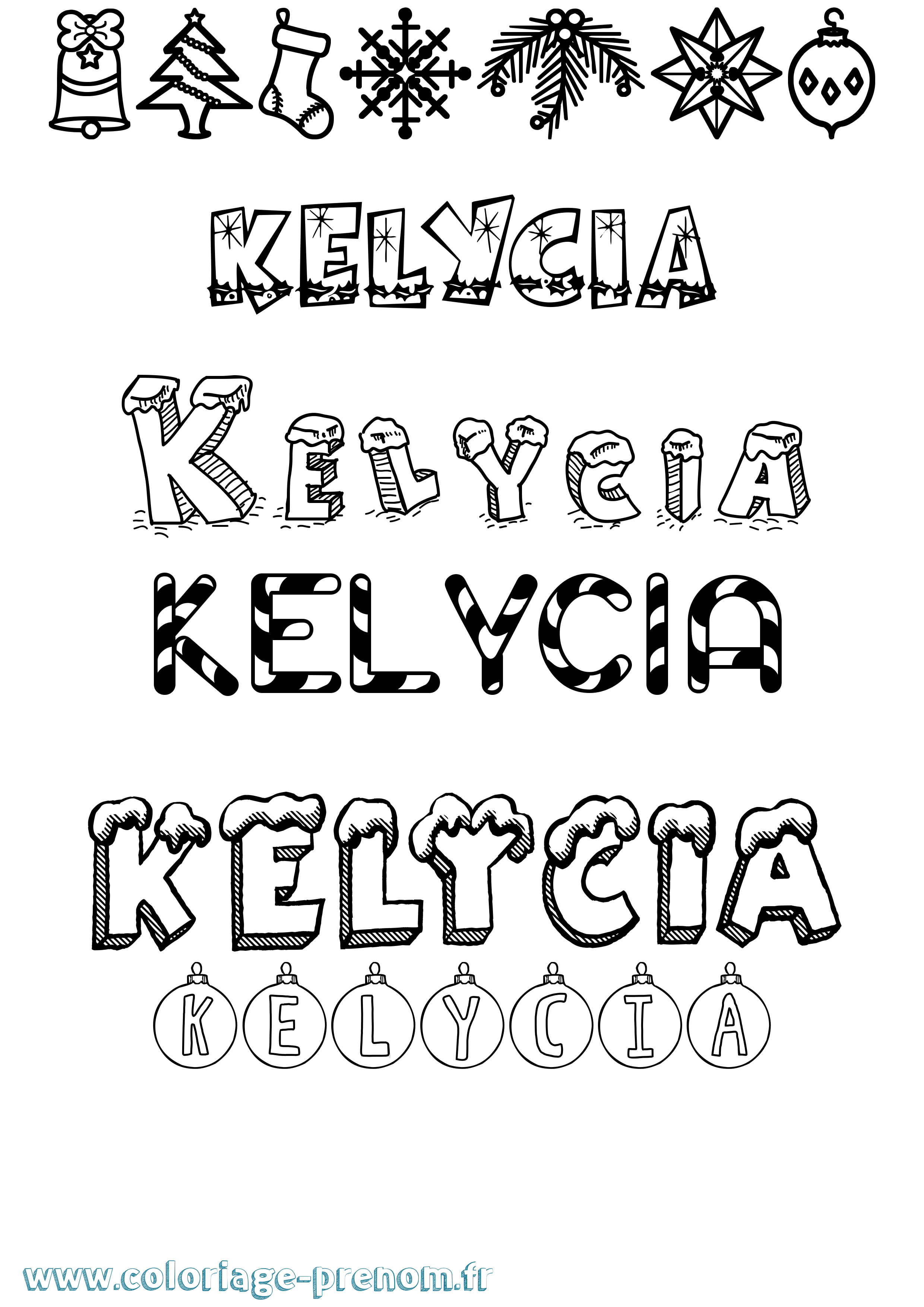 Coloriage Kelycia Noël Coloriage prénom Kelycia Noël