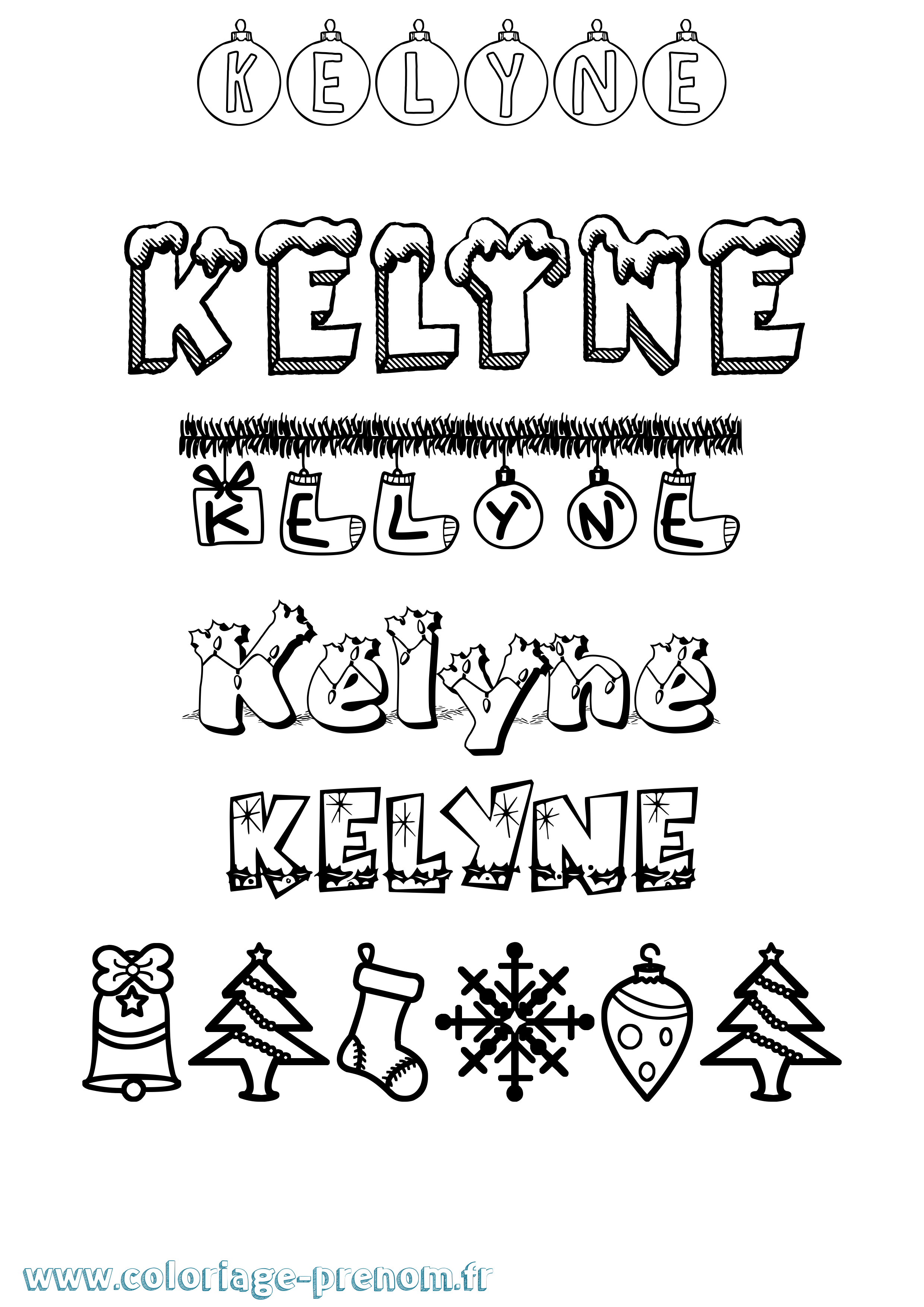 Coloriage Kelyne Noël Coloriage prénom Kelyne Noël