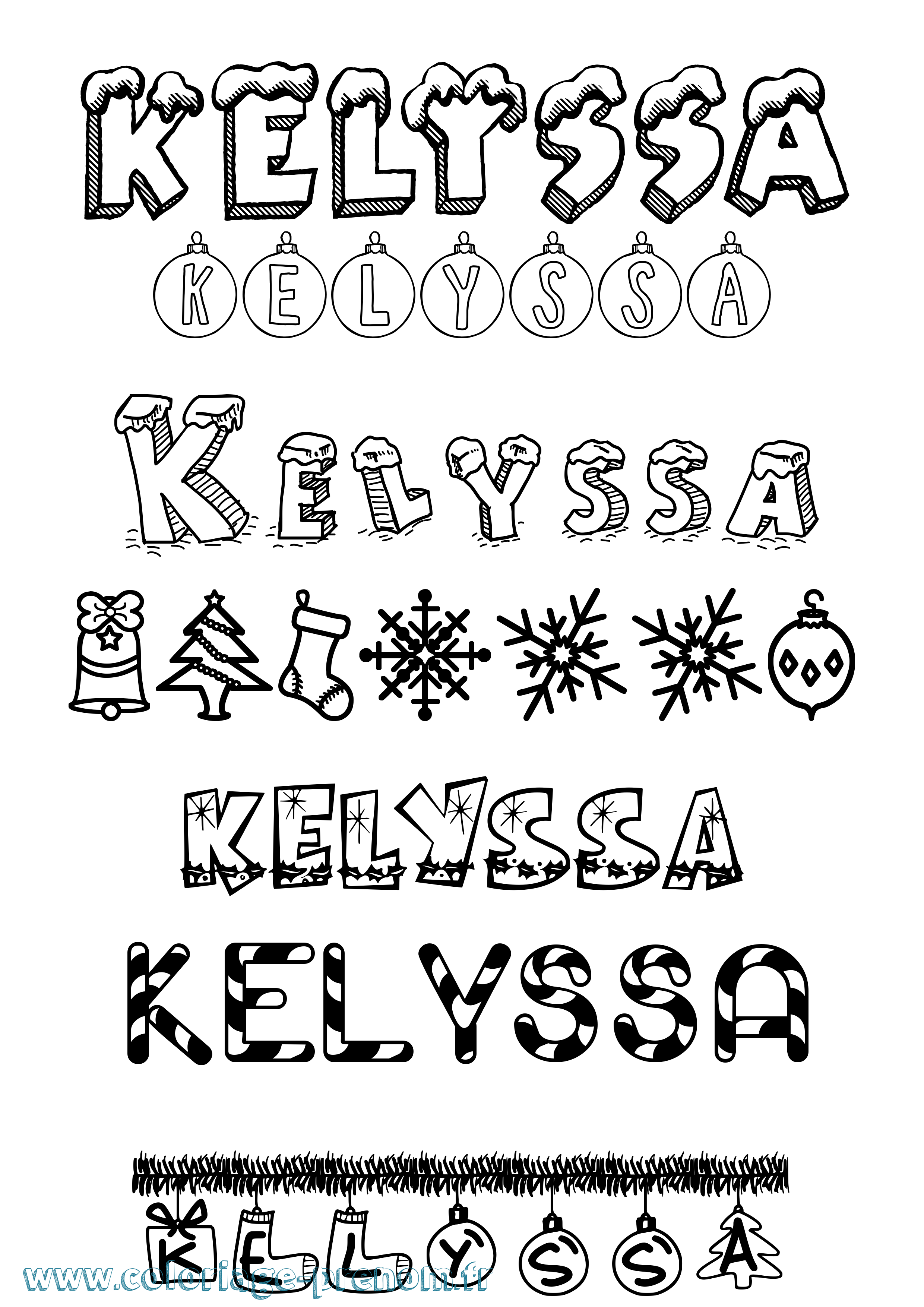 Coloriage Kelyssa Noël Coloriage prénom Kelyssa Noël