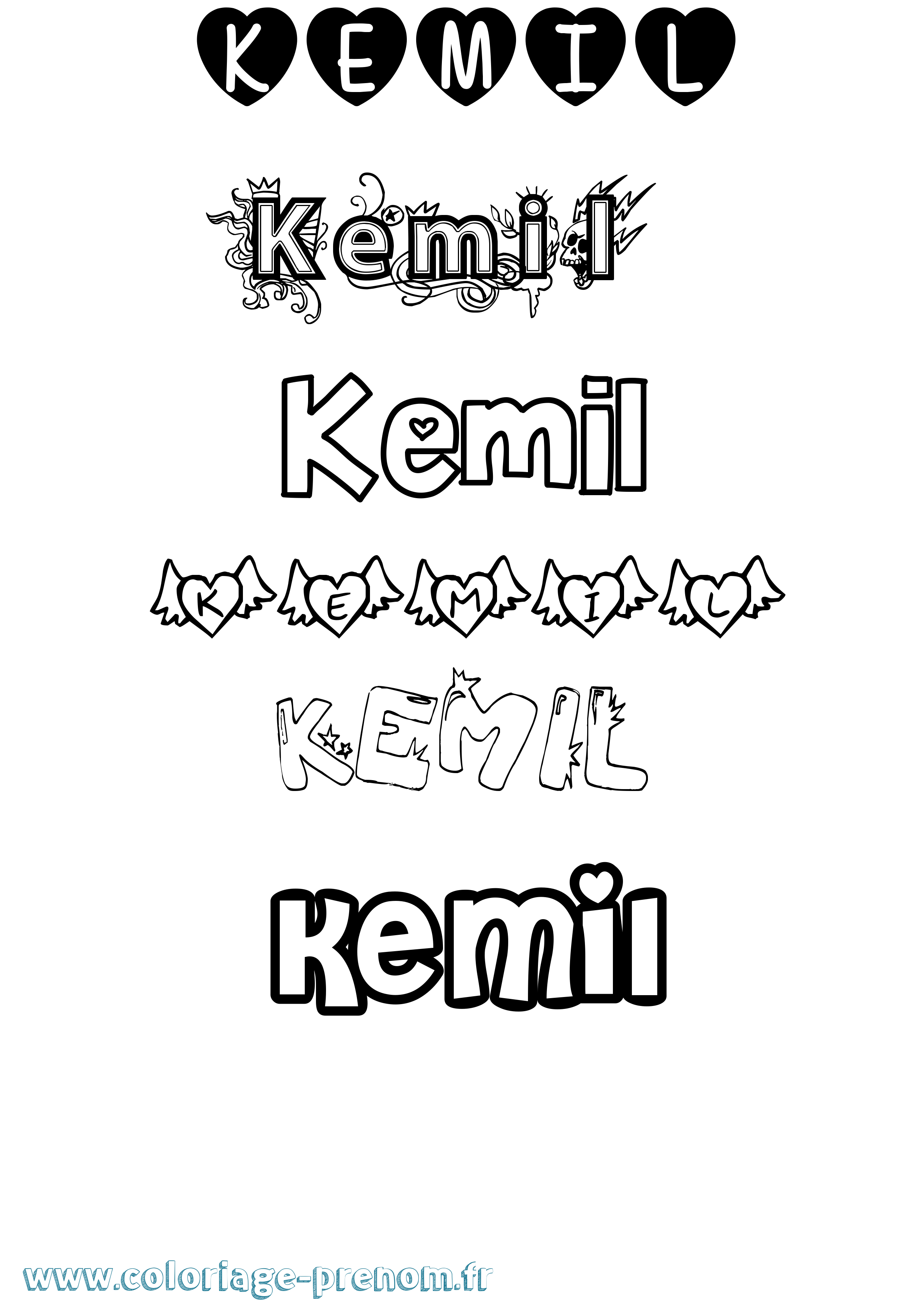 Coloriage Kemil Girly Coloriage prénom Kemil Girly