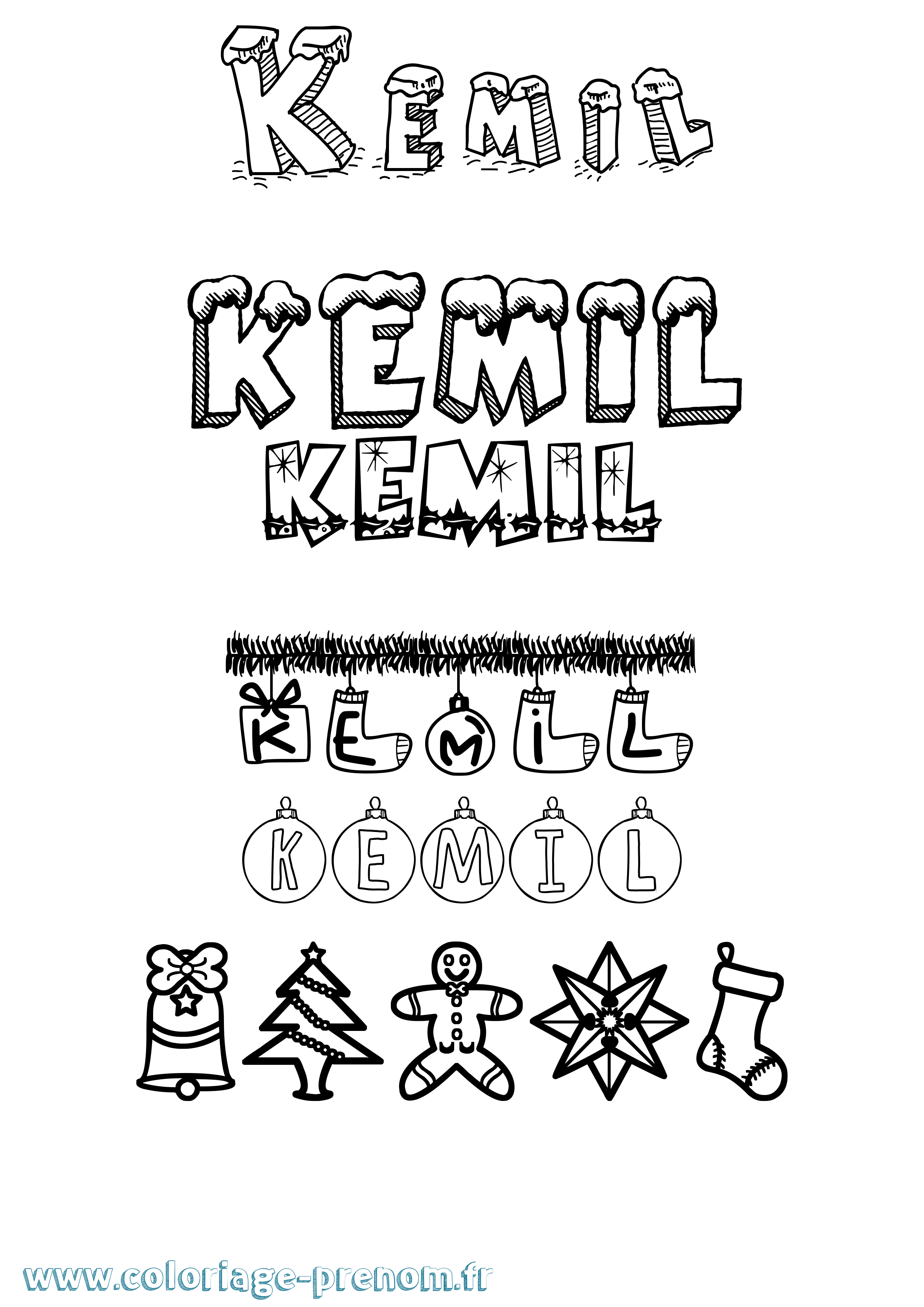Coloriage Kemil Noël Coloriage prénom Kemil Noël