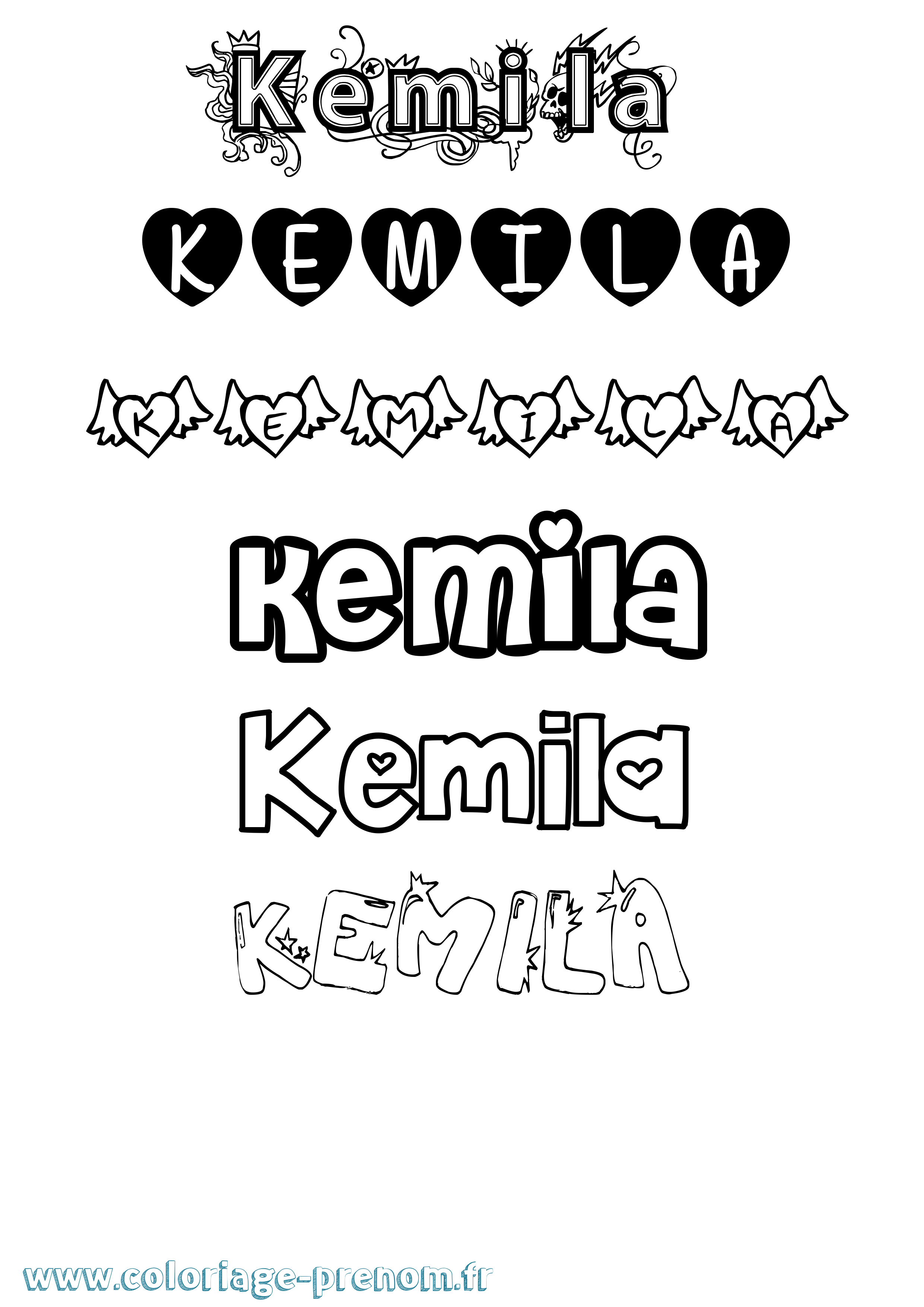 Coloriage Kemila Girly Coloriage prénom Kemila Girly