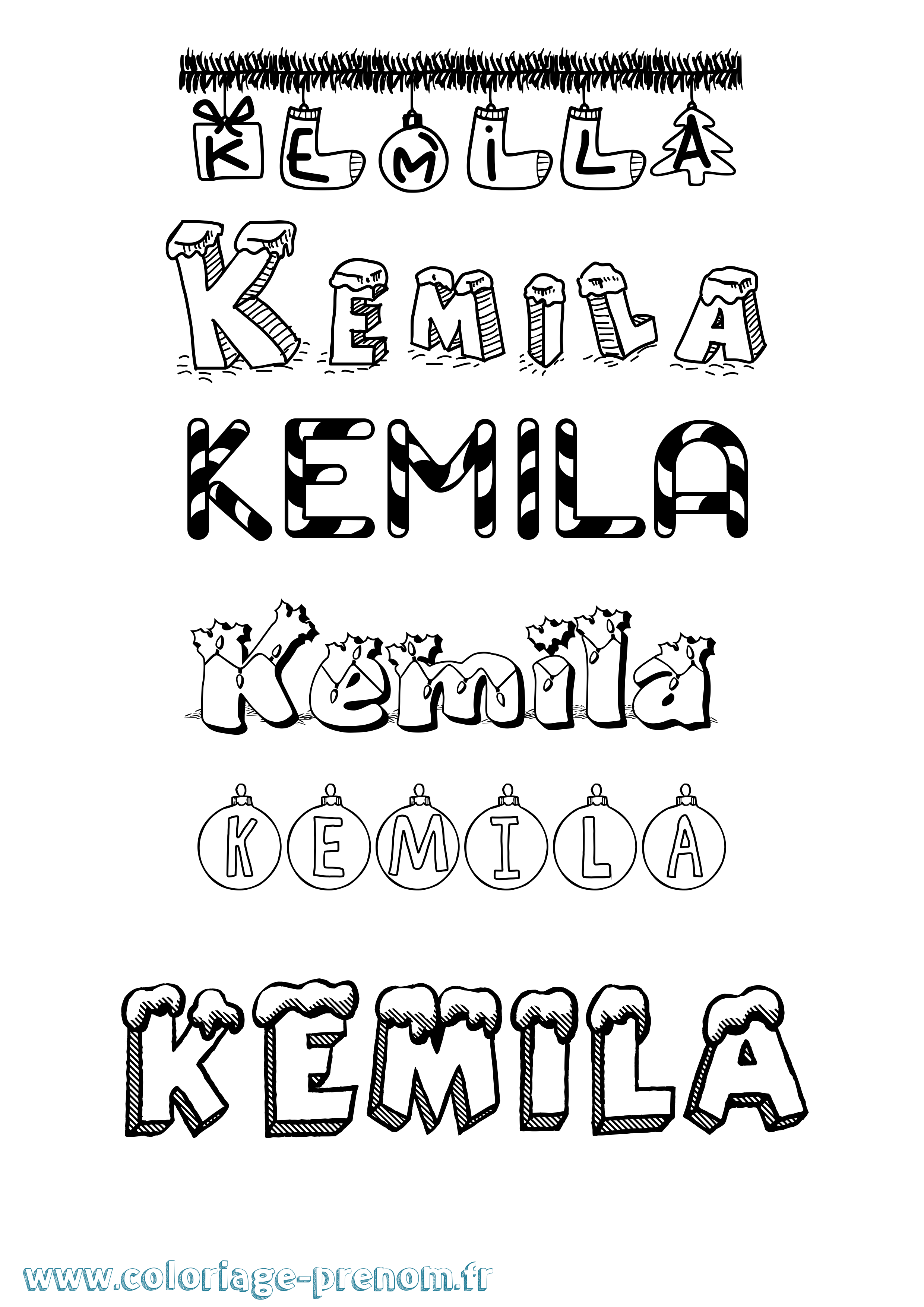 Coloriage Kemila Noël Coloriage prénom Kemila Noël