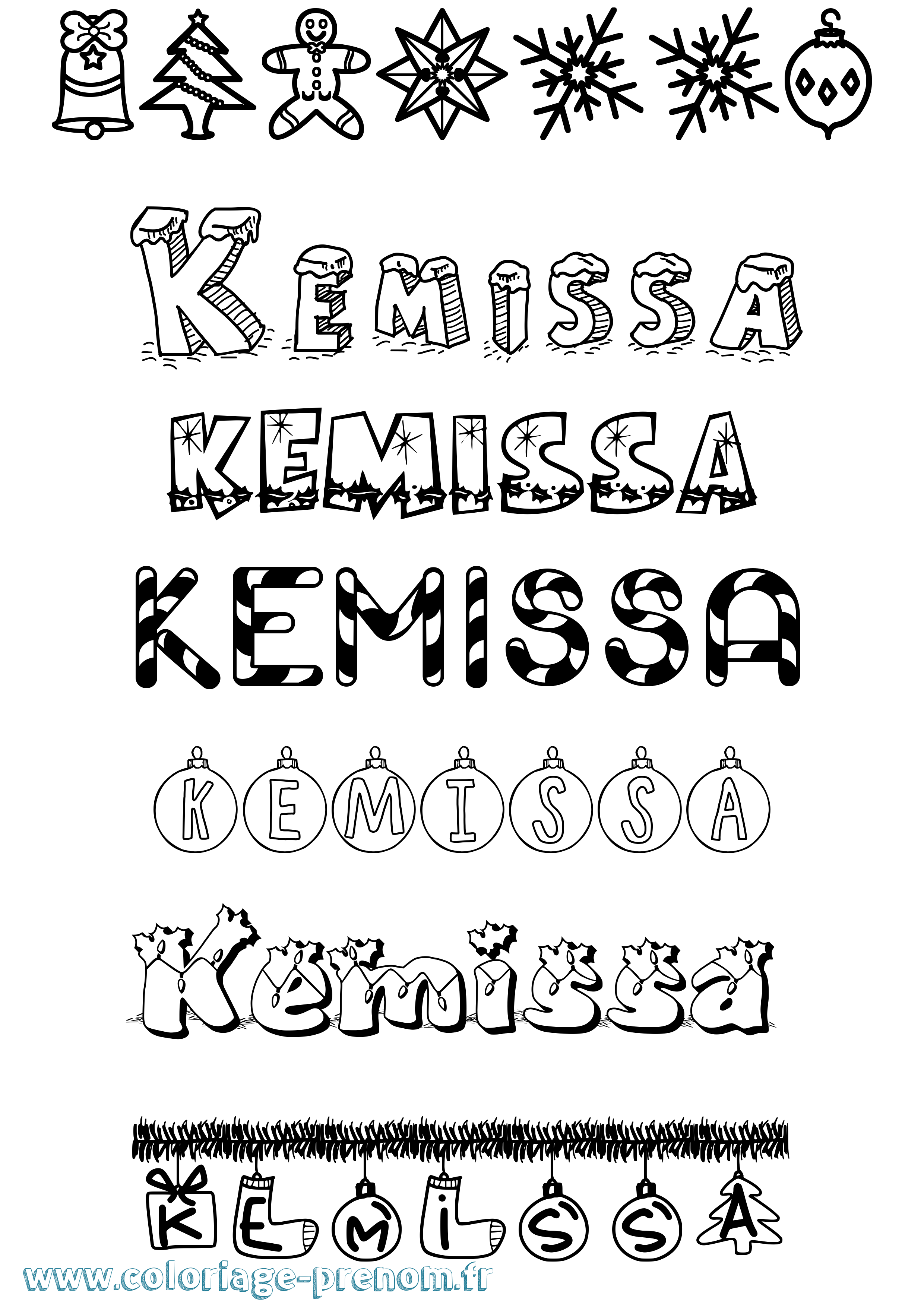 Coloriage Kemissa Noël Coloriage prénom Kemissa Noël