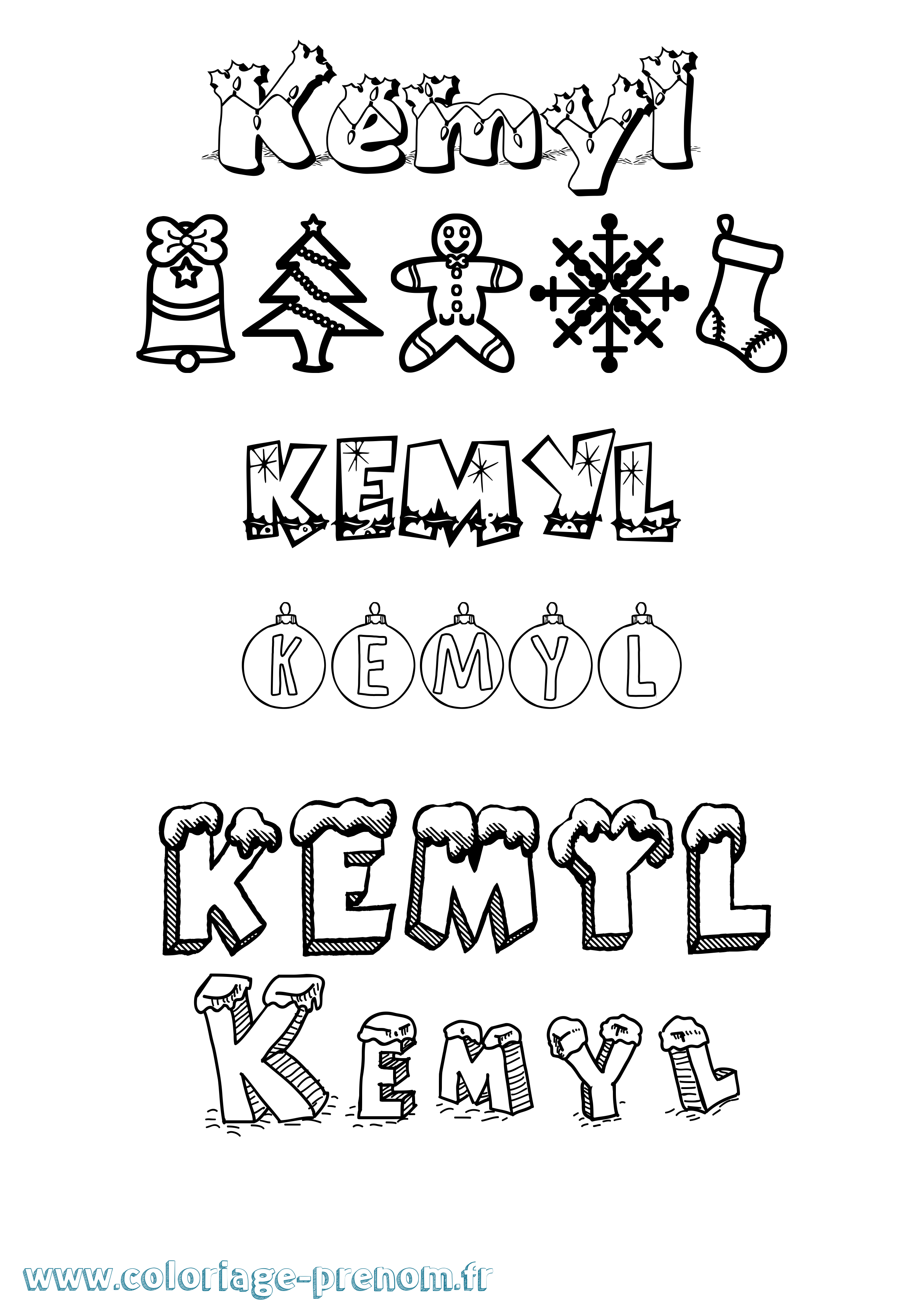 Coloriage Kemyl Noël Coloriage prénom Kemyl Noël