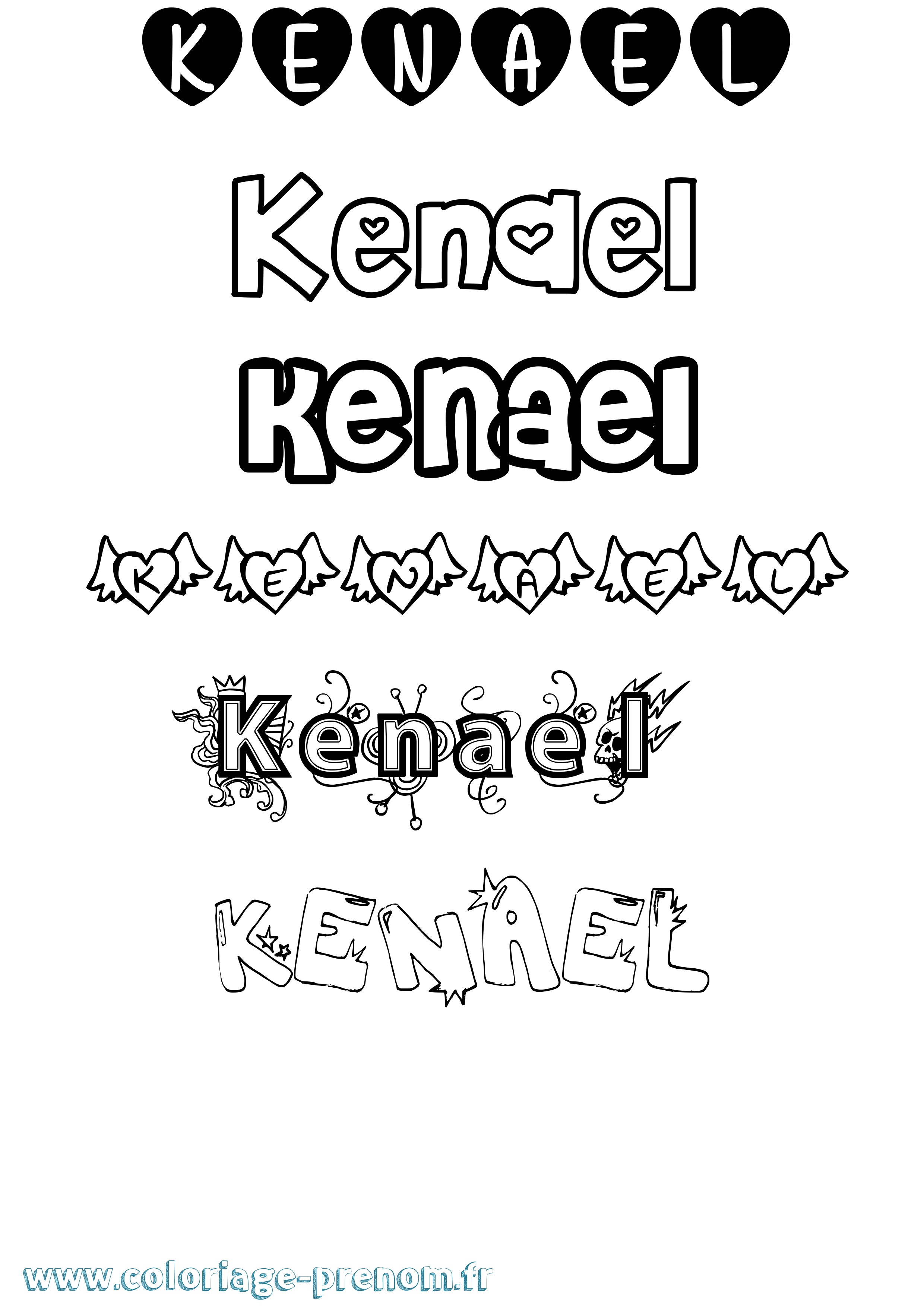 Coloriage Kenael Girly Coloriage prénom Kenael Girly