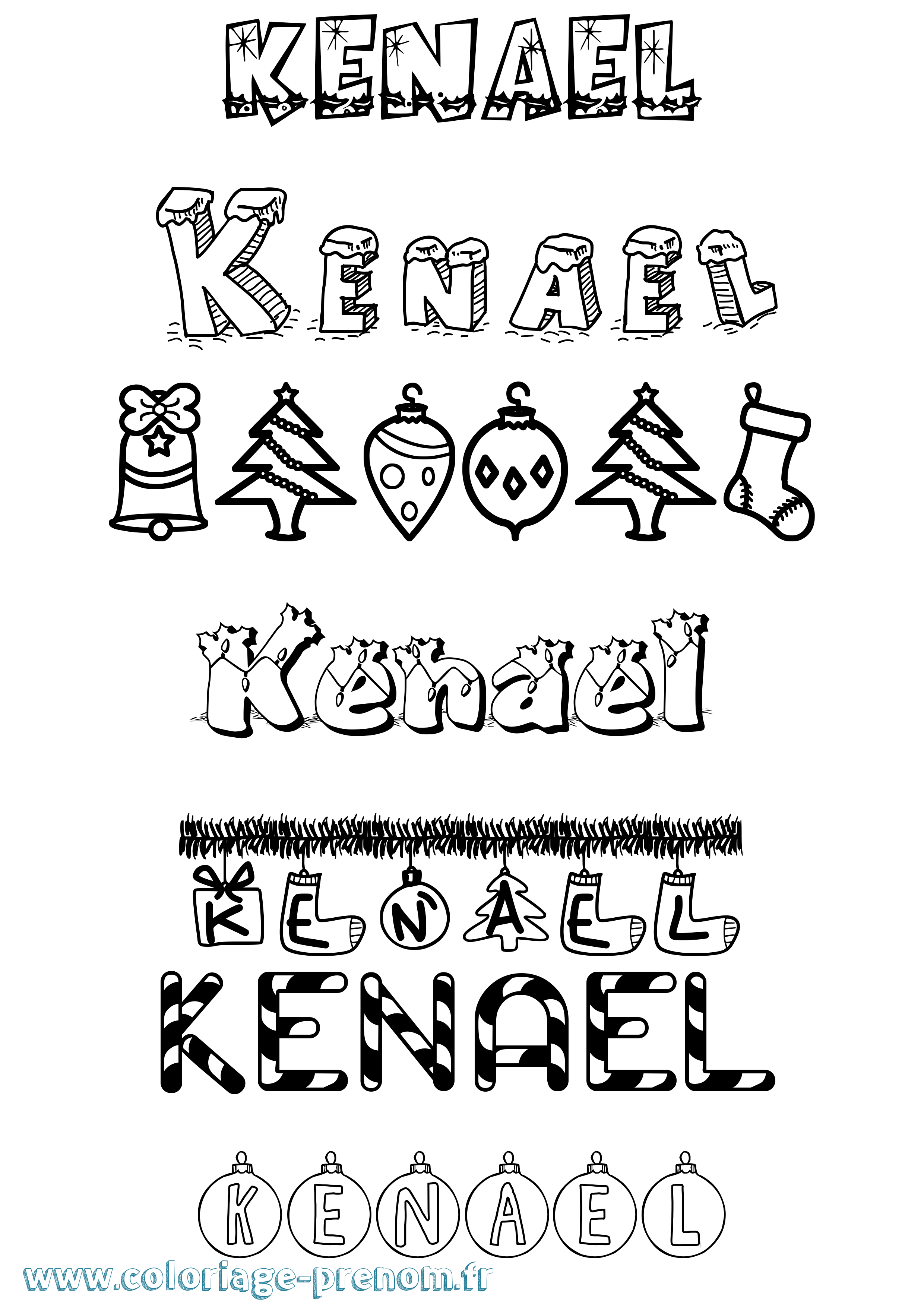 Coloriage Kenael Noël Coloriage prénom Kenael Noël
