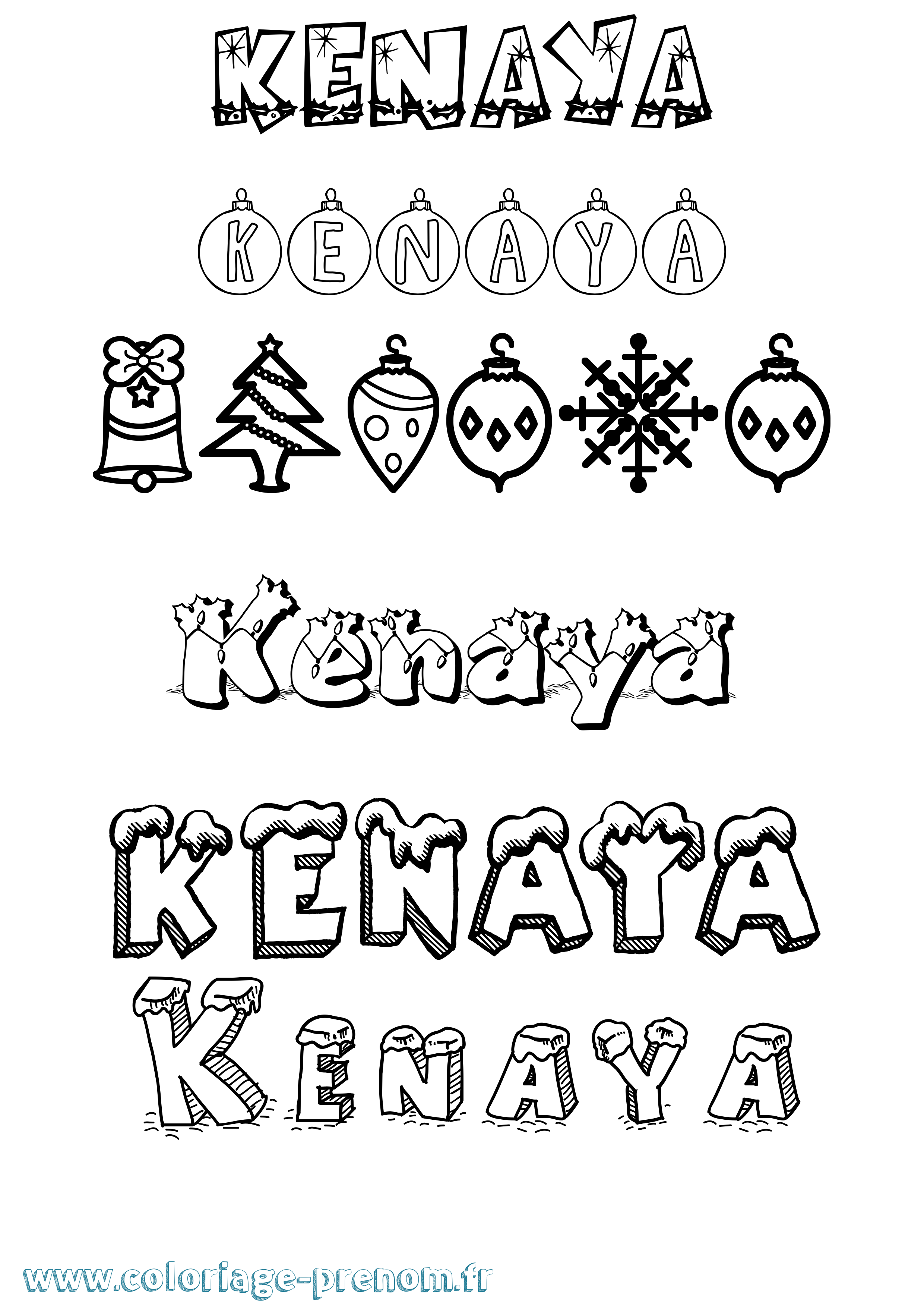 Coloriage Kenaya Noël Coloriage prénom Kenaya Noël