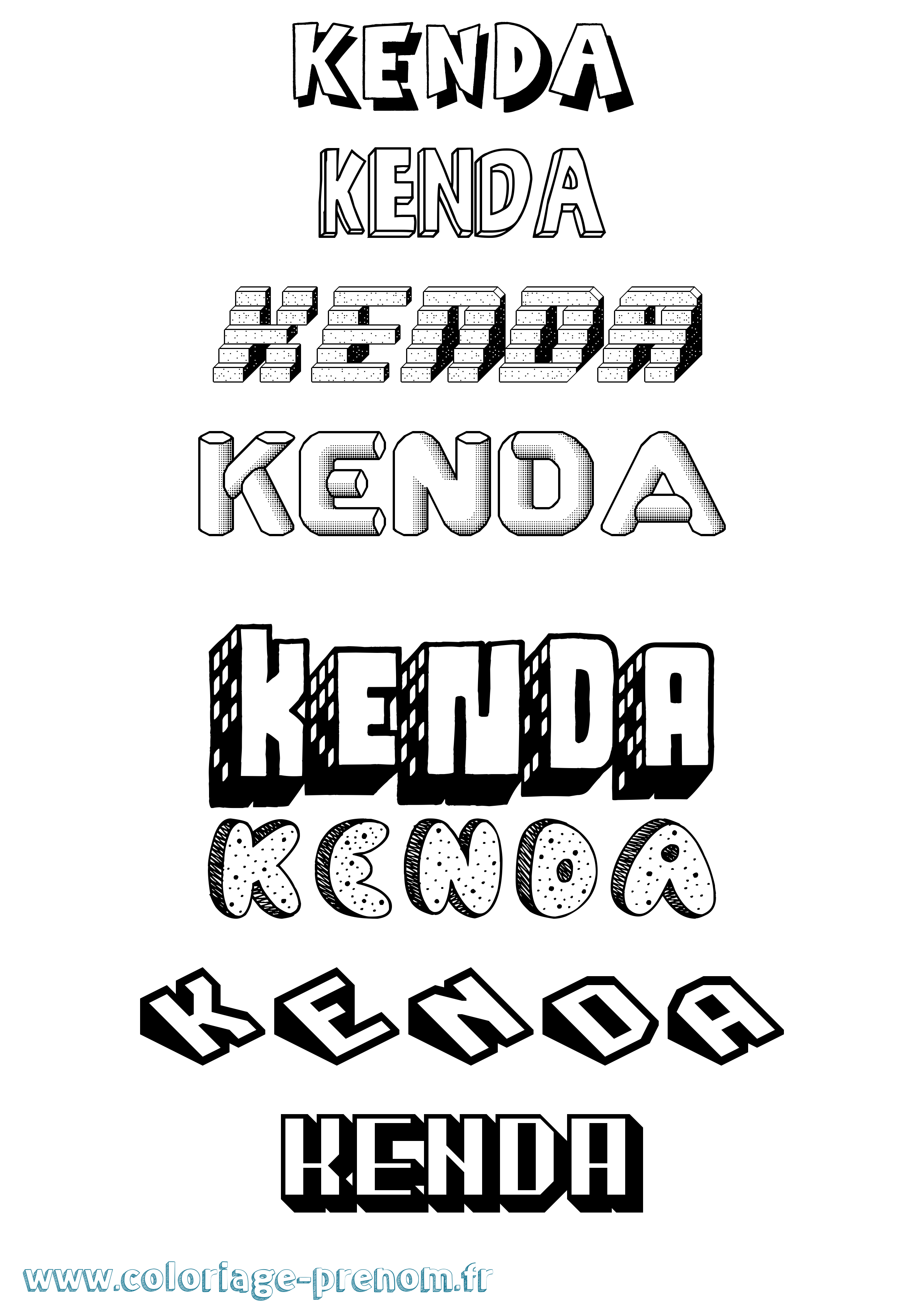 Coloriage Kenda Effet 3D Coloriage prénom Kenda Effet 3D