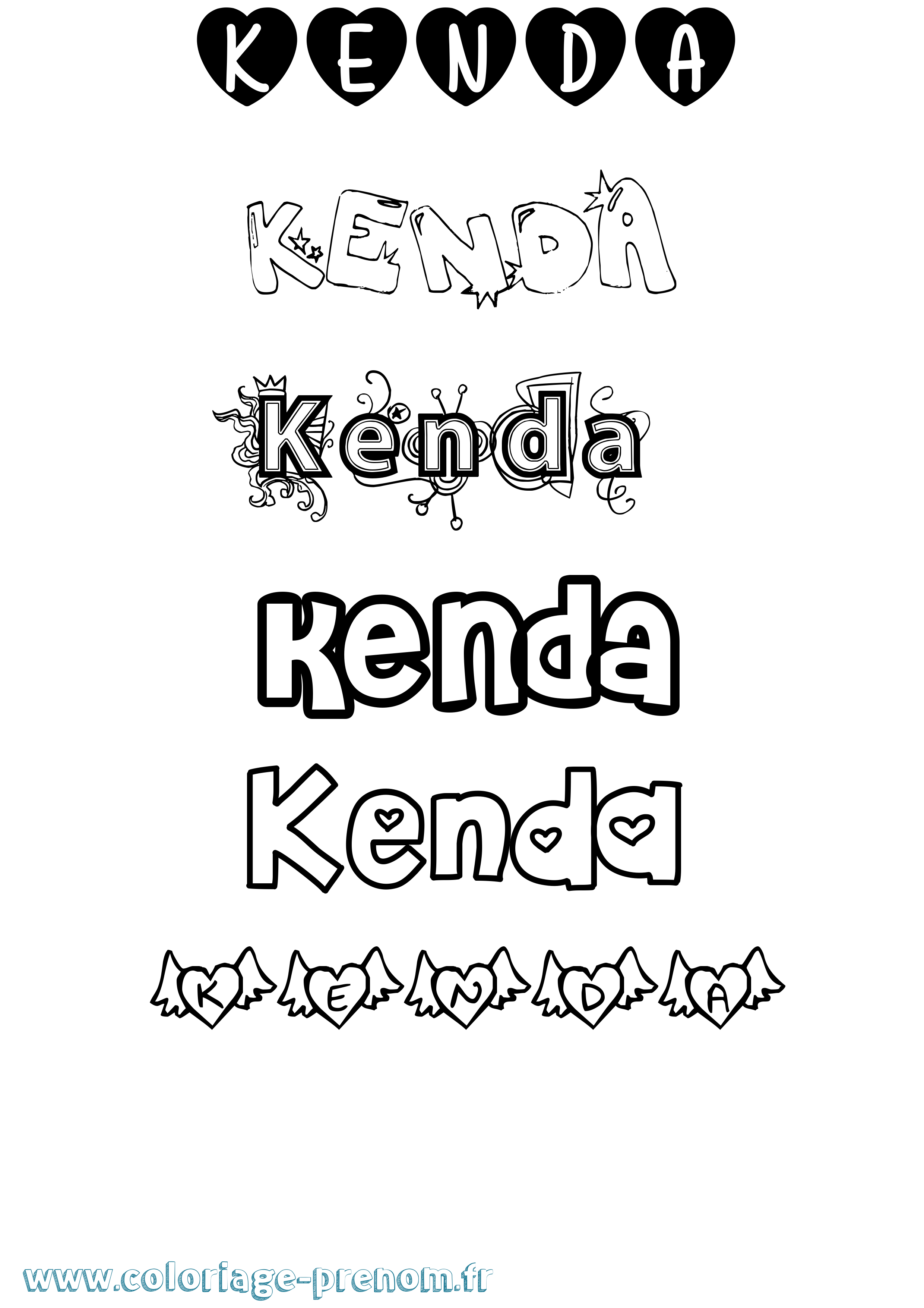 Coloriage Kenda Girly Coloriage prénom Kenda Girly