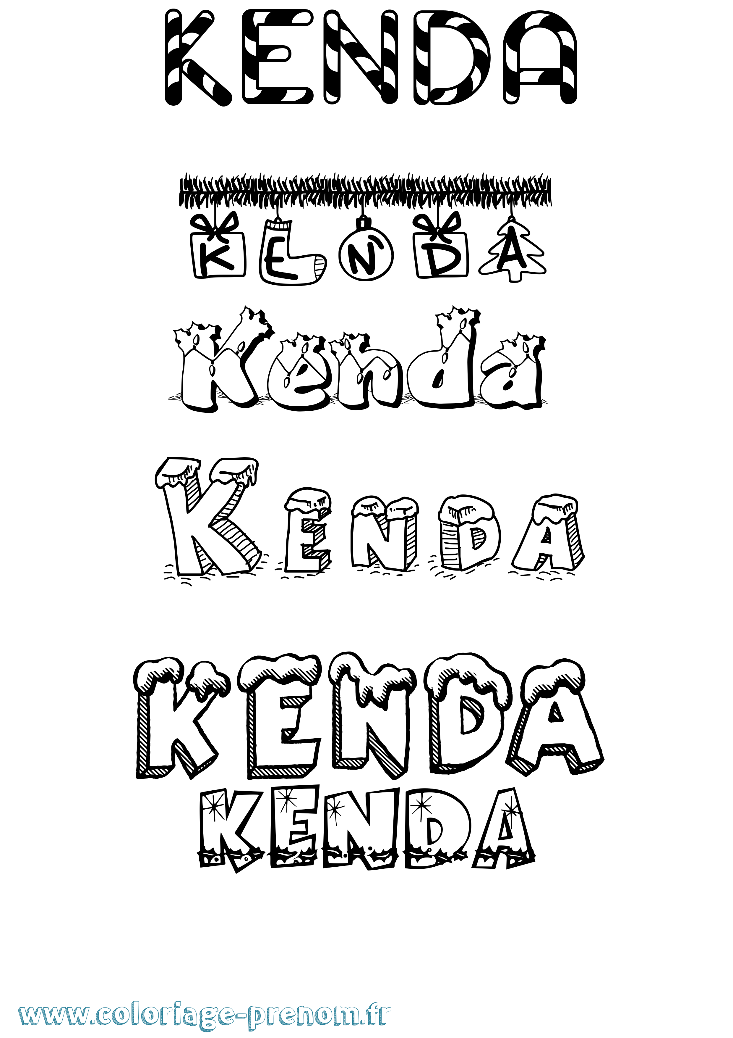Coloriage Kenda Noël Coloriage prénom Kenda Noël