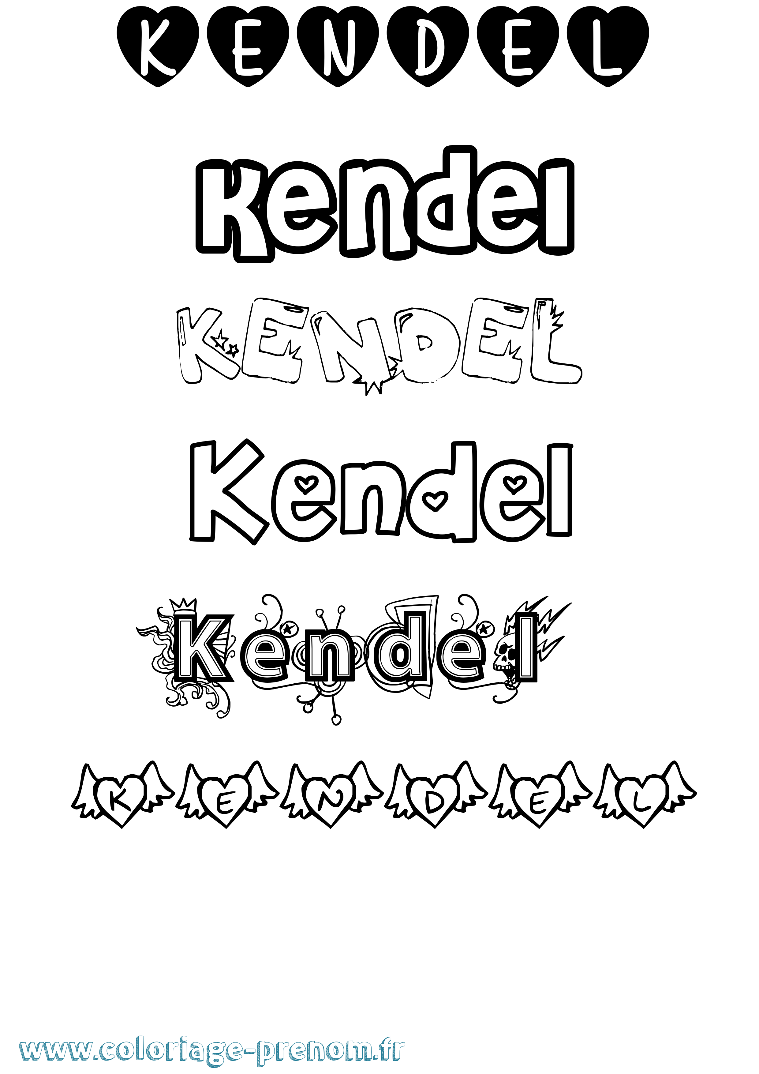 Coloriage Kendel Girly Coloriage prénom Kendel Girly