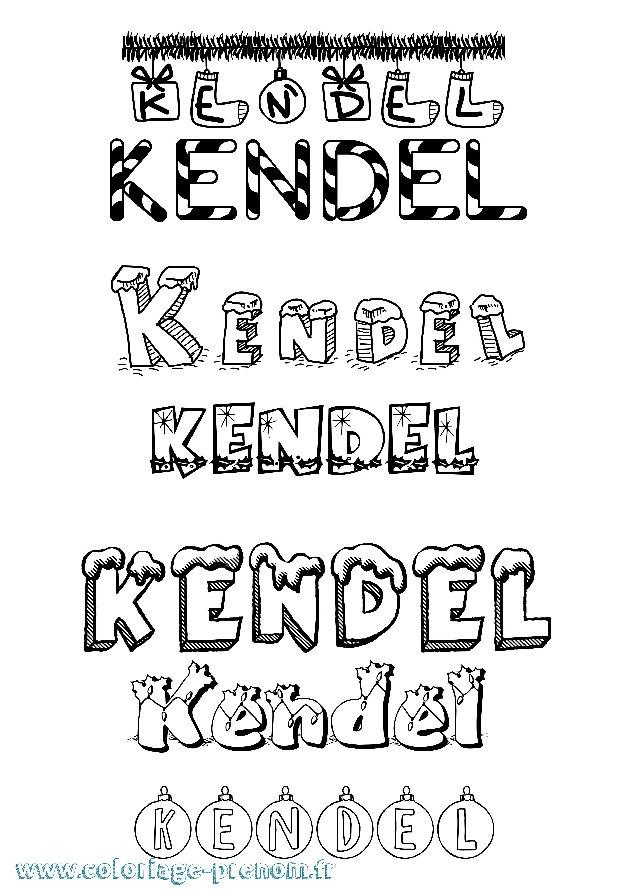 Coloriage Kendel Noël Coloriage prénom Kendel Noël