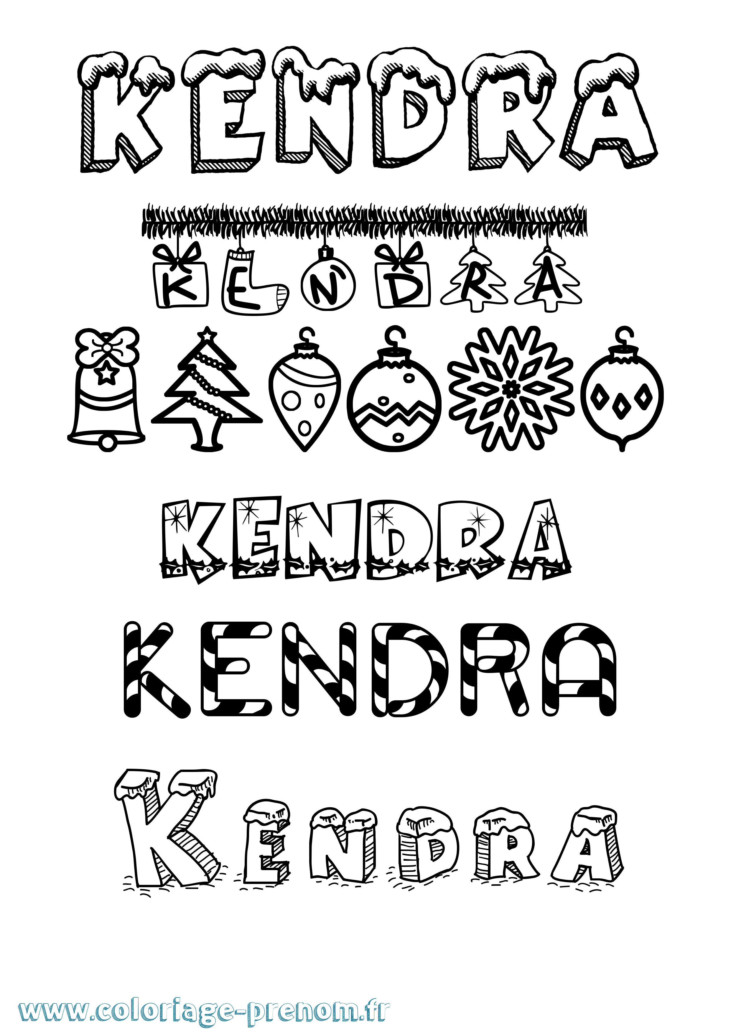 Coloriage Kendra Noël Coloriage prénom Kendra Noël