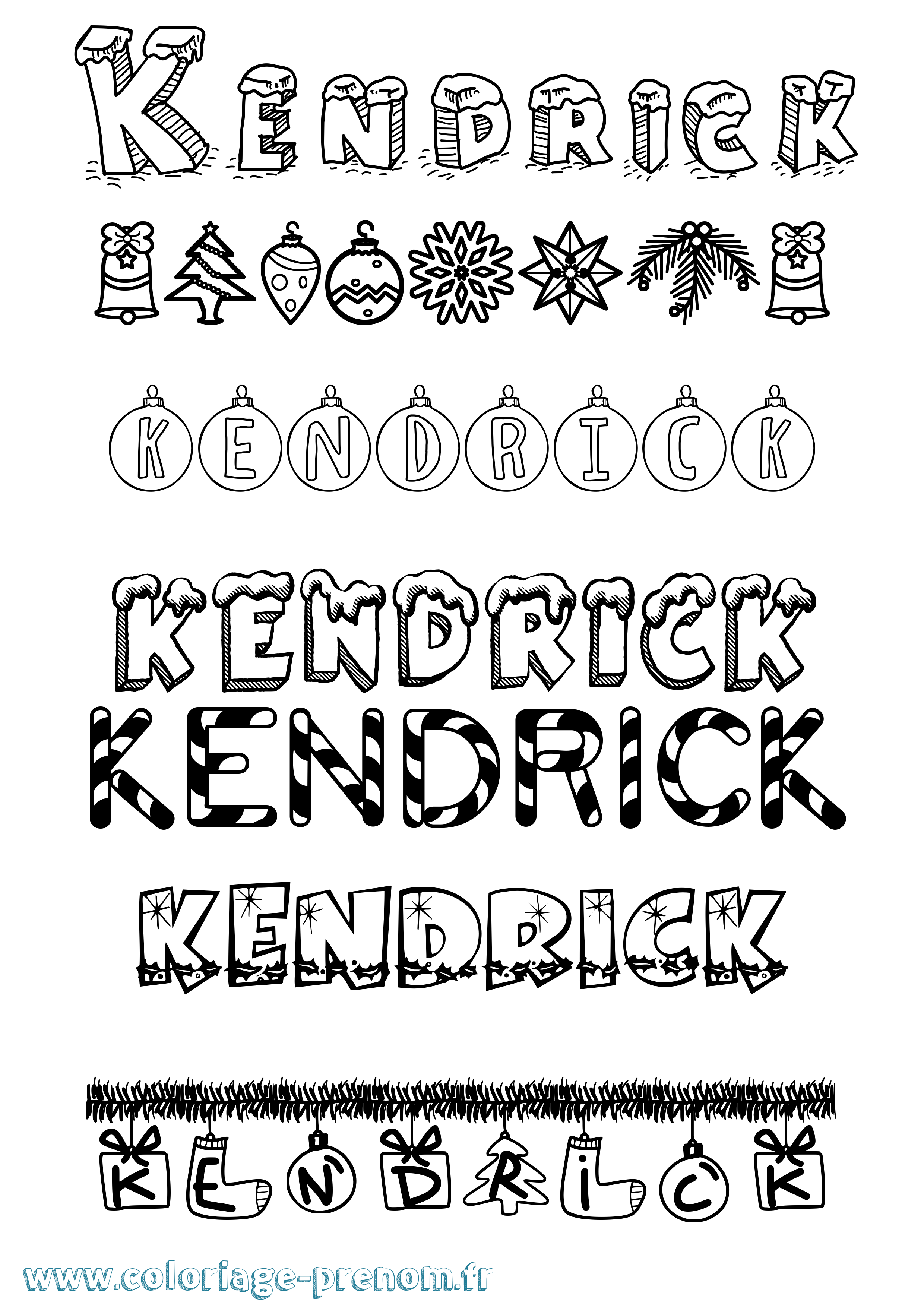 Coloriage Kendrick Noël Coloriage prénom Kendrick Noël
