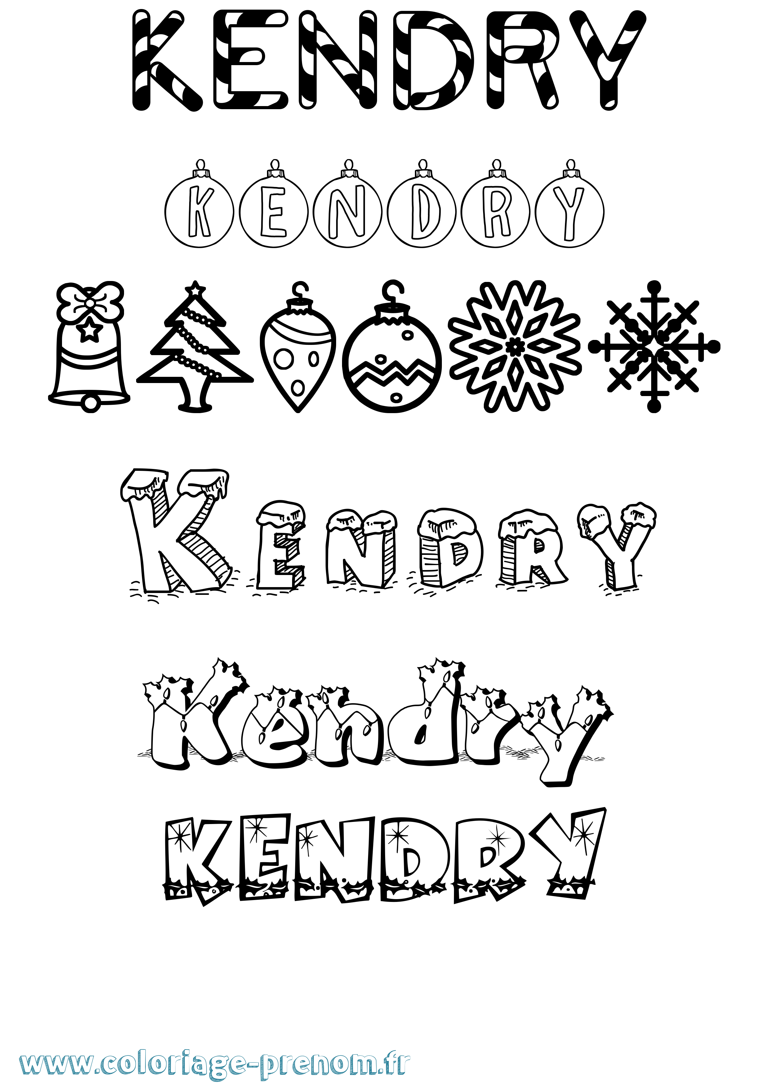 Coloriage Kendry Noël Coloriage prénom Kendry Noël
