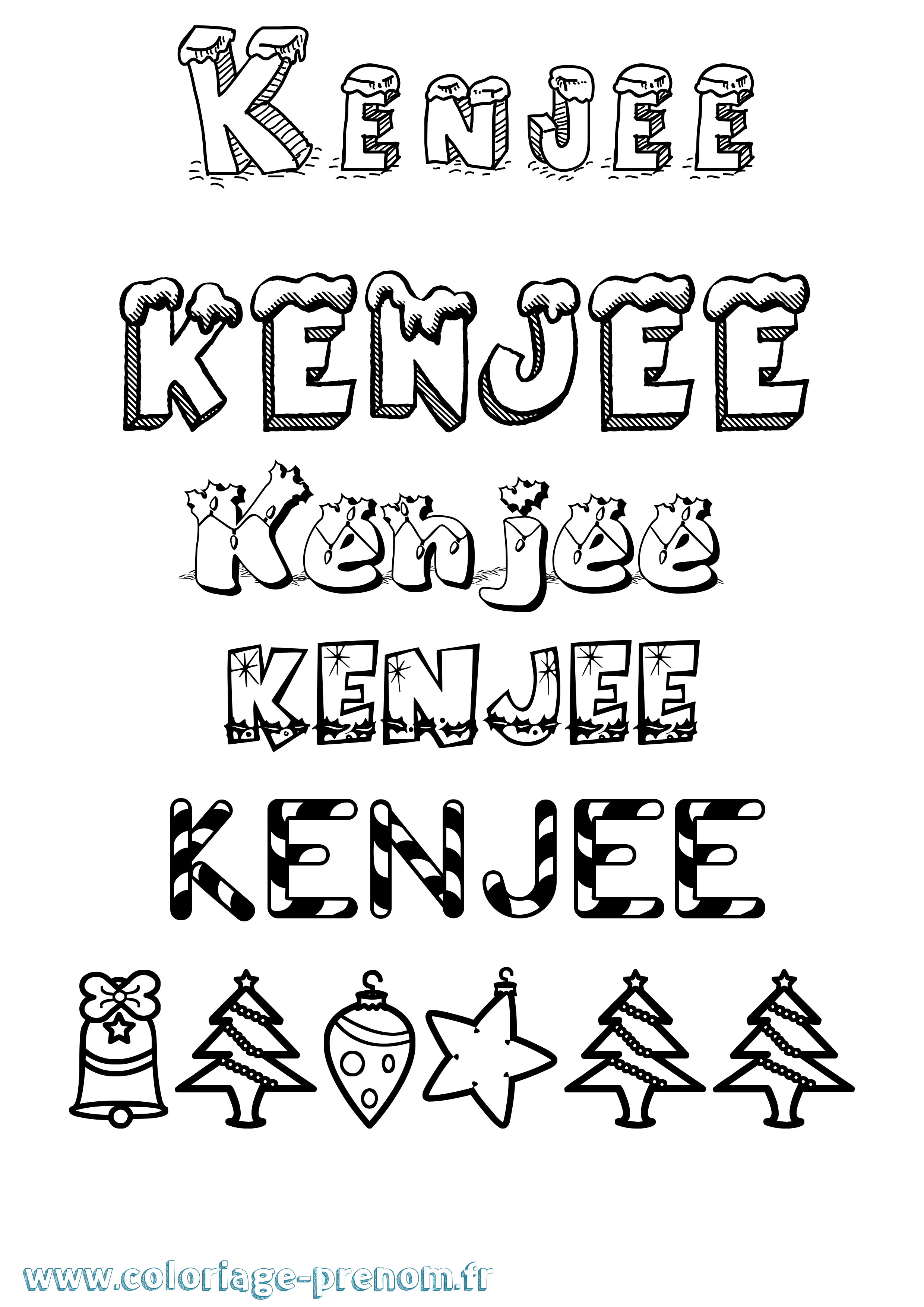 Coloriage Kenjee Noël Coloriage prénom Kenjee Noël